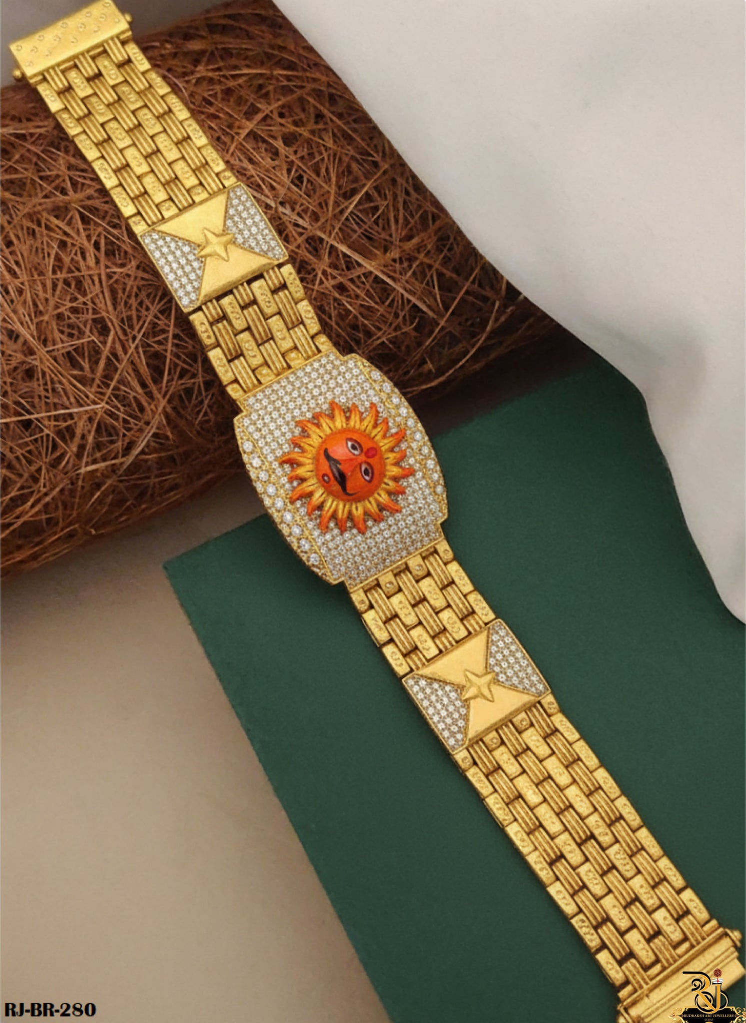 Luxurious Diamond Sunface logo Bracelet For Men's-BR-280
