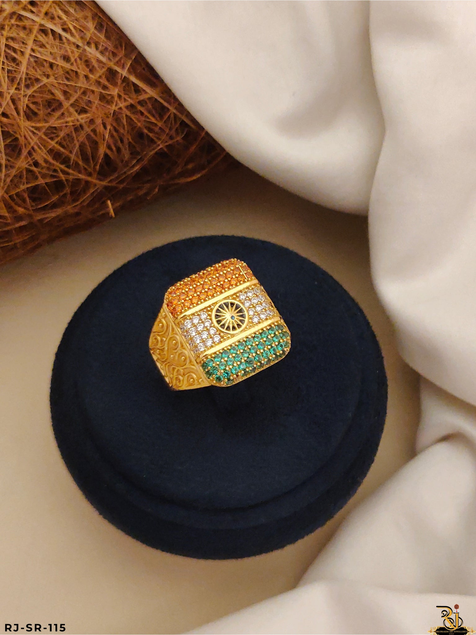 Exclusive Tiranga Design Diamond Stone Ring For Men's-SR-115