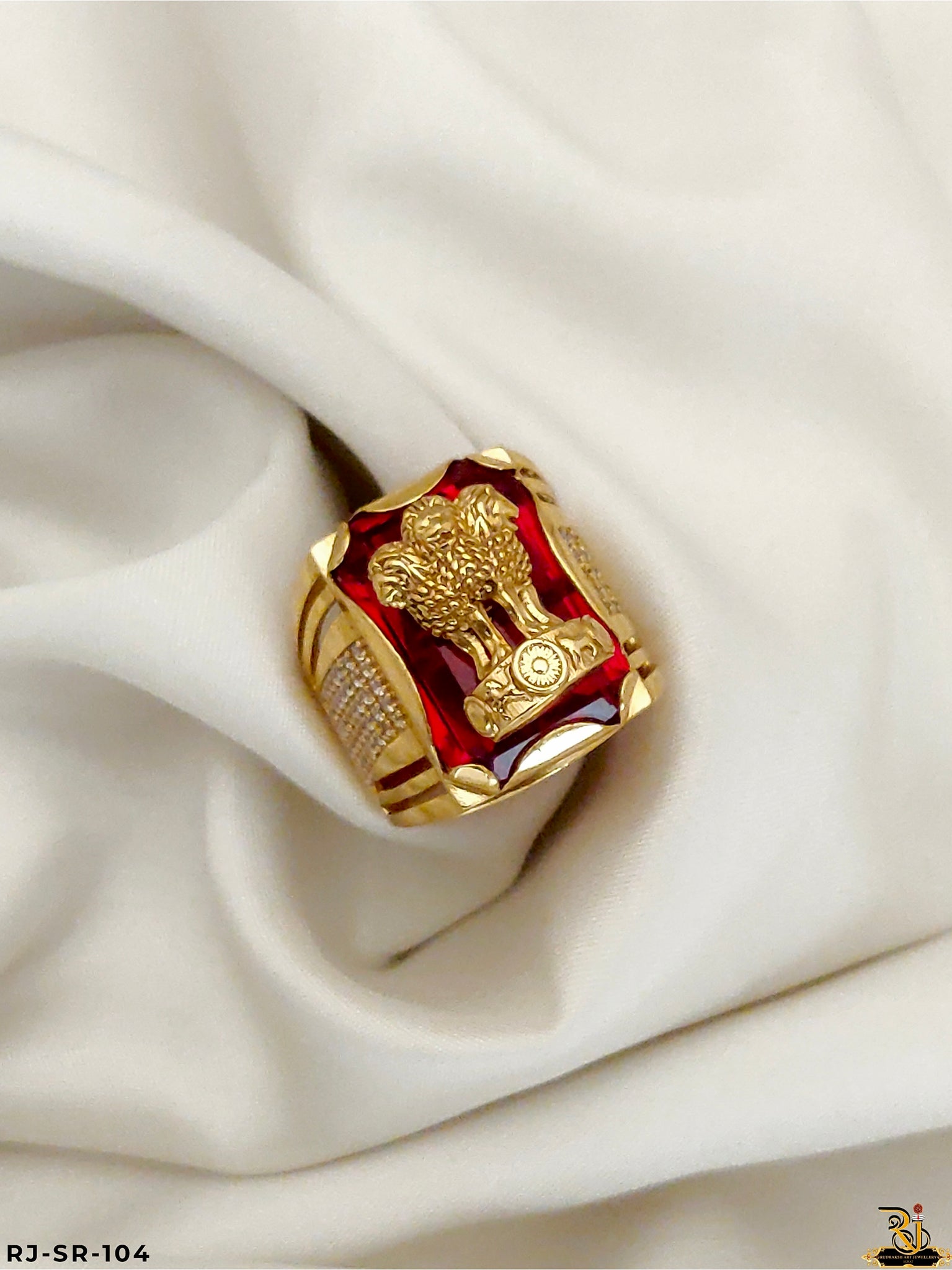 Exclusively Elegant RedStone Ashok Stambh Ring for Men's-SR-104