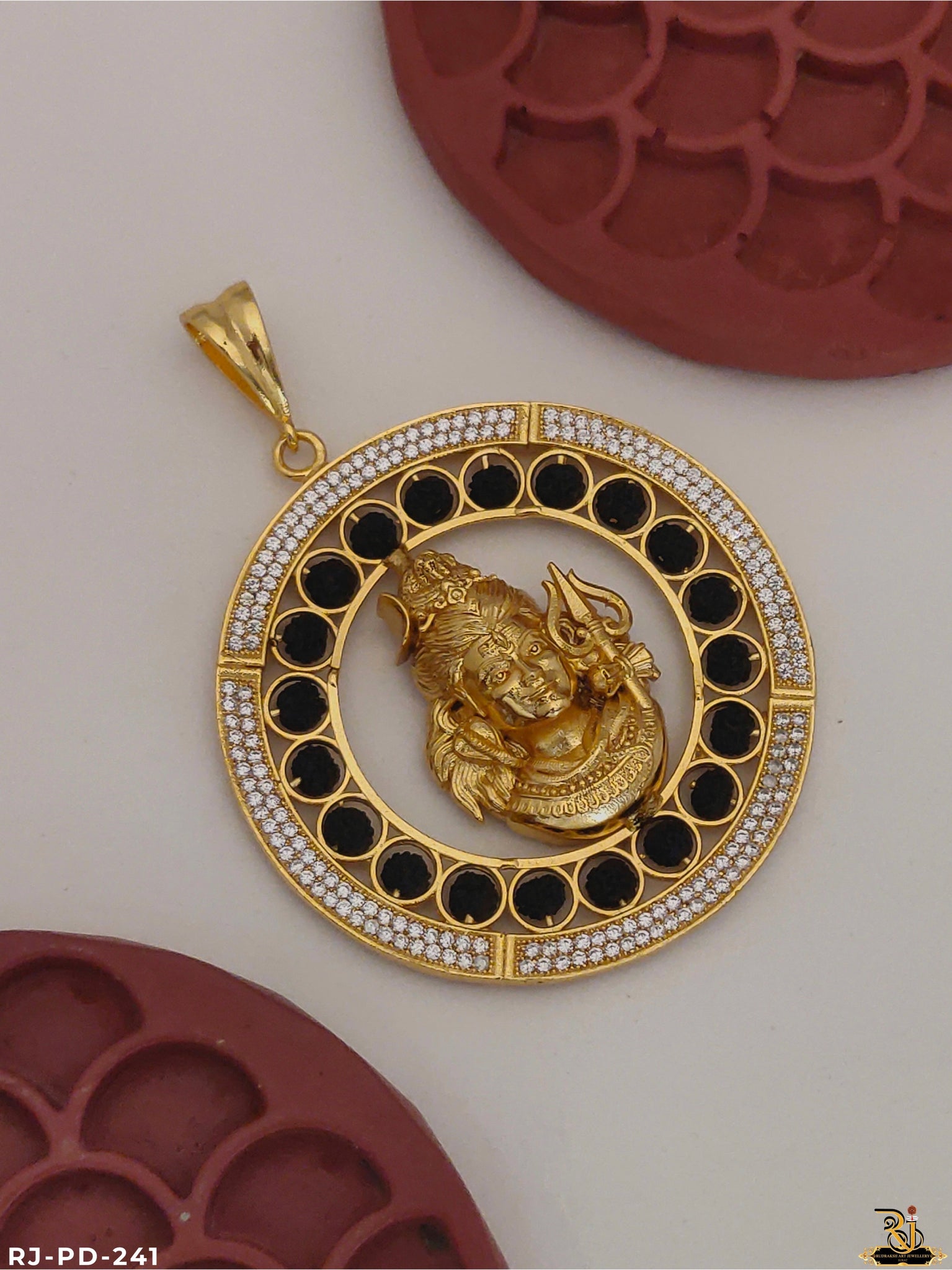 Mahadev With Rudraksh round Frem Design Gold Pleted Pendant PD-241