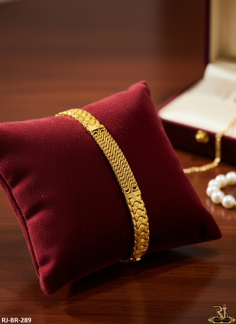 Rajwadi 8 thada with Heart Design Gold Plated Bracelet For Men's-BR-289