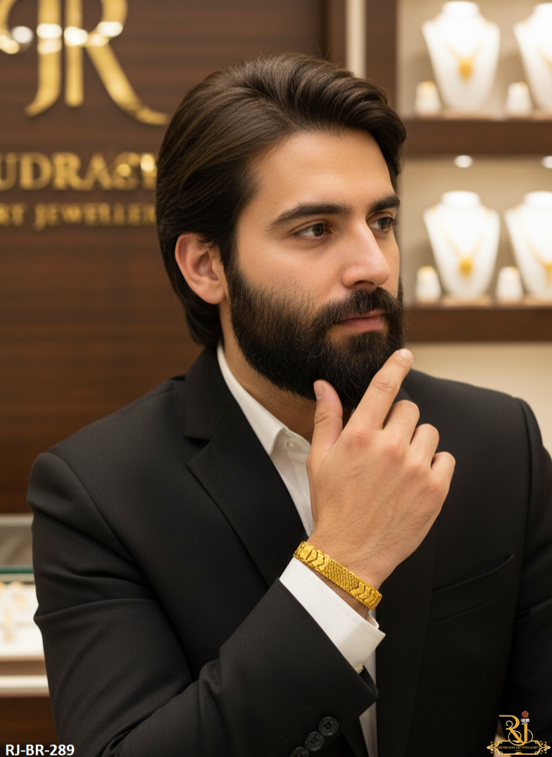 Rajwadi 8 thada with Heart Design Gold Plated Bracelet For Men's-BR-289
