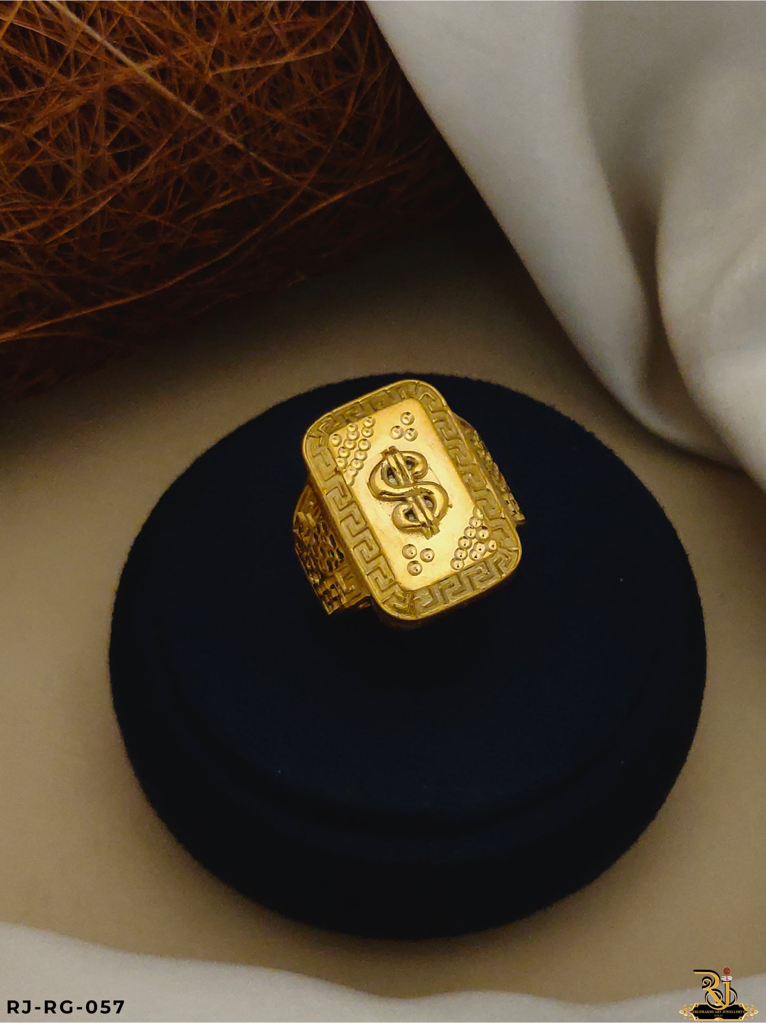 High Gold Finish Gold Pleted Square Design Dollar Ring ( Daily USE) RG-057