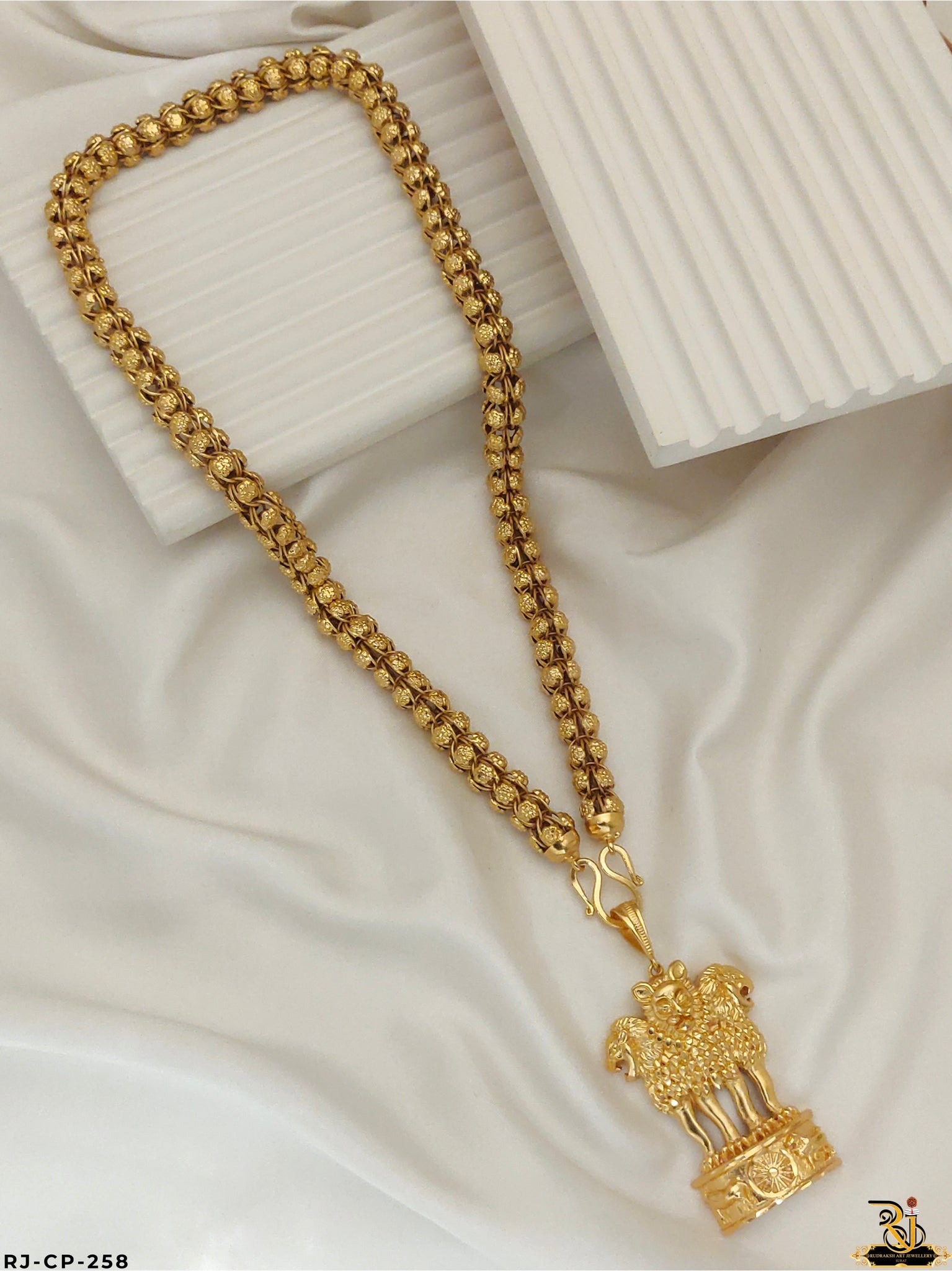 Legacy of Ashok Stamb Pendant with Gold Plated Chain For Men's-CP-258
