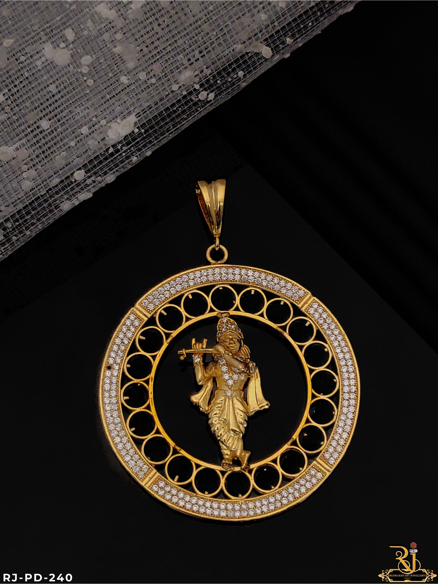 round Design Gold Pleted Krishna Rudraksh Design Pendant PD-240