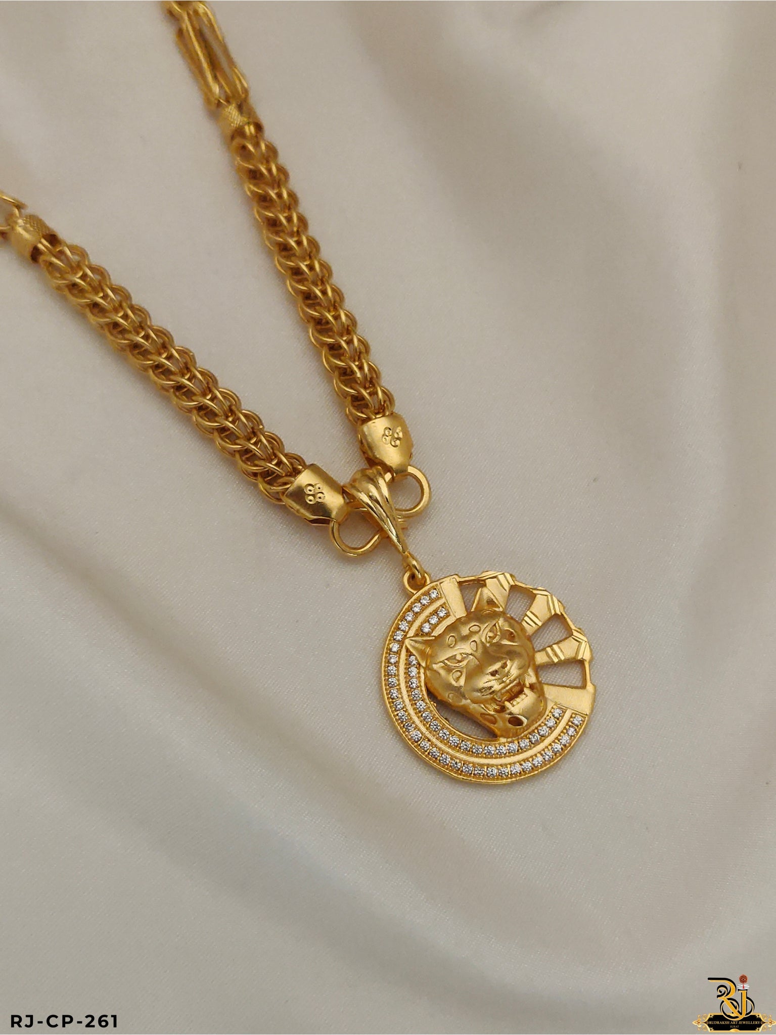 Roaring Tiger Face Pendant With Kadi Chain for men's-CP-261