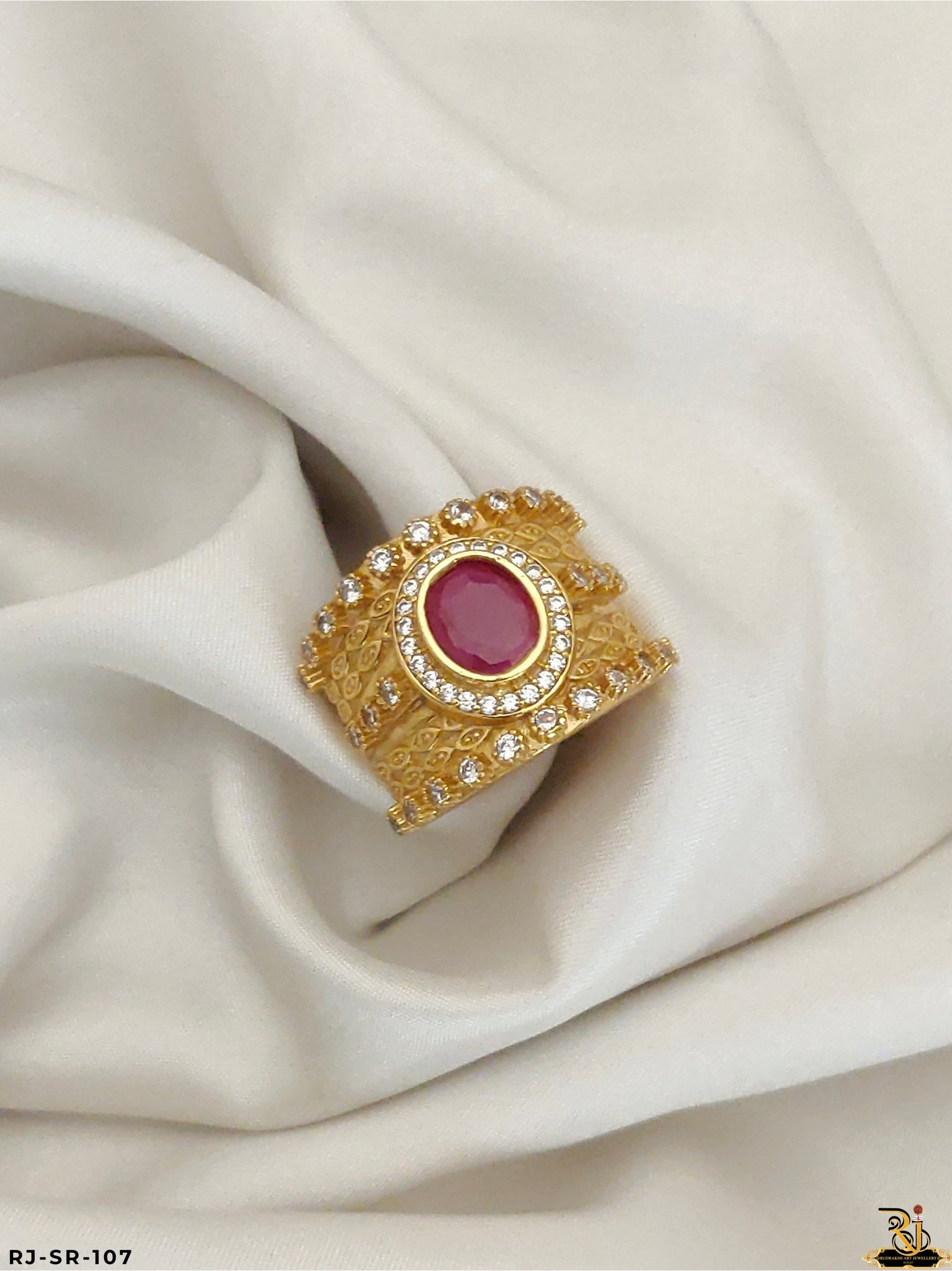 The Alpha Masculine Red Stone Gold Plated Ring for men's-SR-107