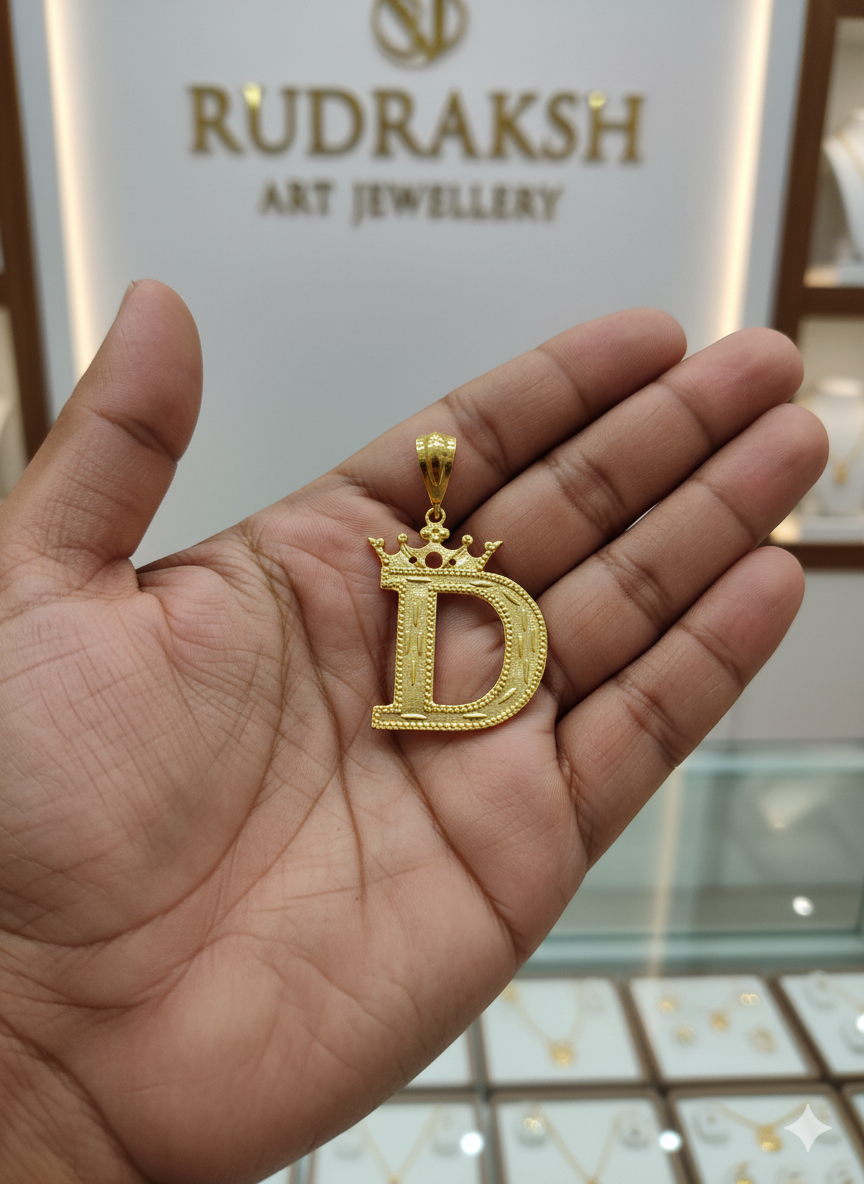 Bold D Letter Men’s Luxurious Crown Design Pendant-PD-252
