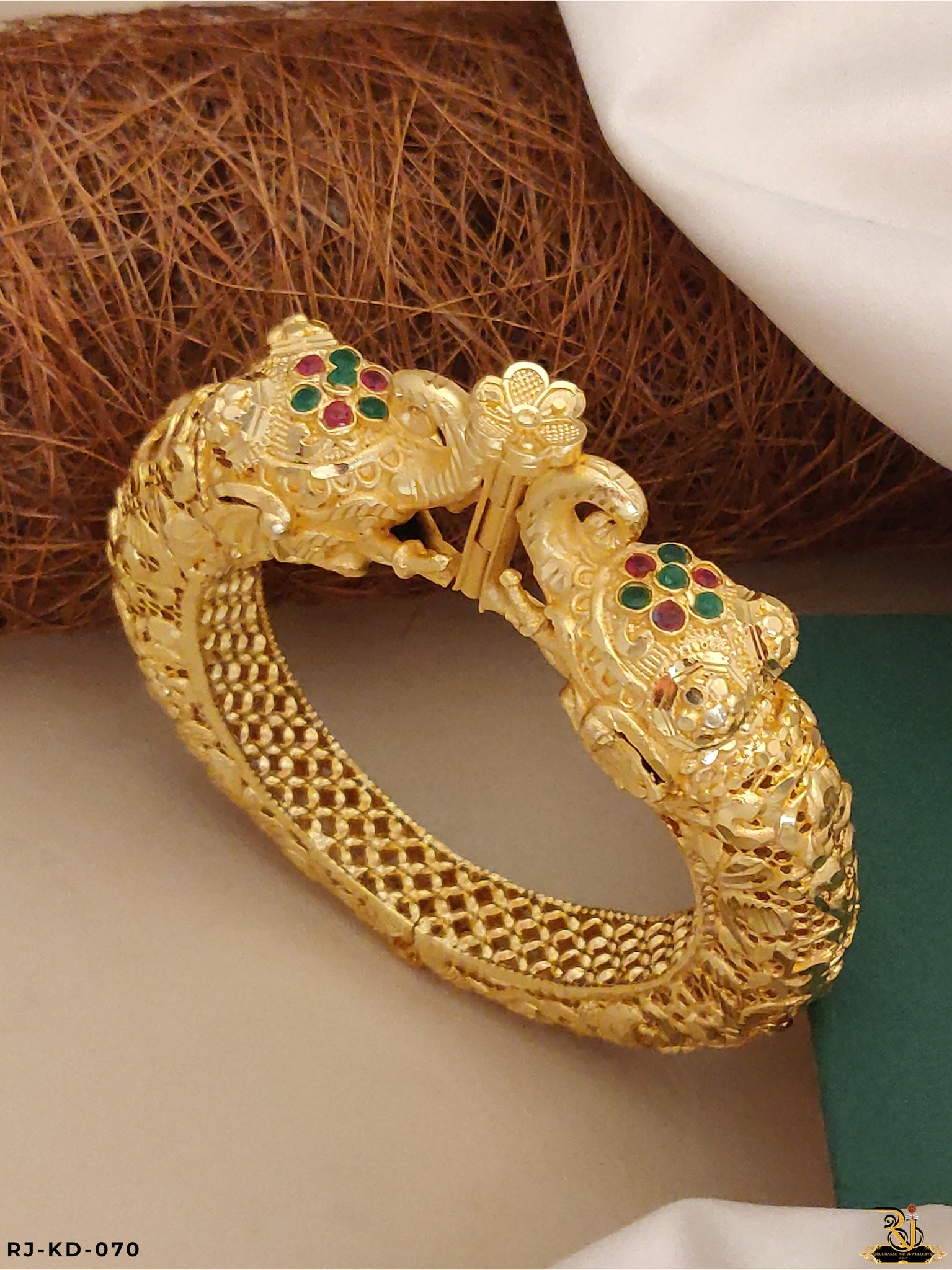 Hyderabadi Elephant Design Multi-coloured stone Kada For Men's-KD-070