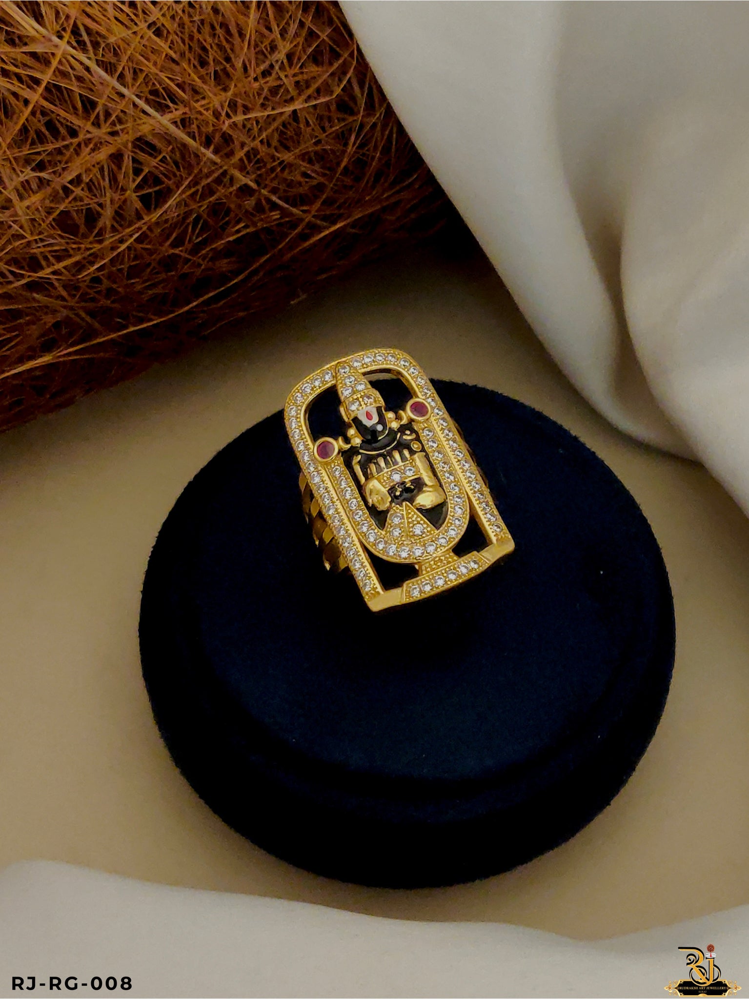 Exclusive Tirupati Balaji Logo Design with Diamond Ring for Men RG-008