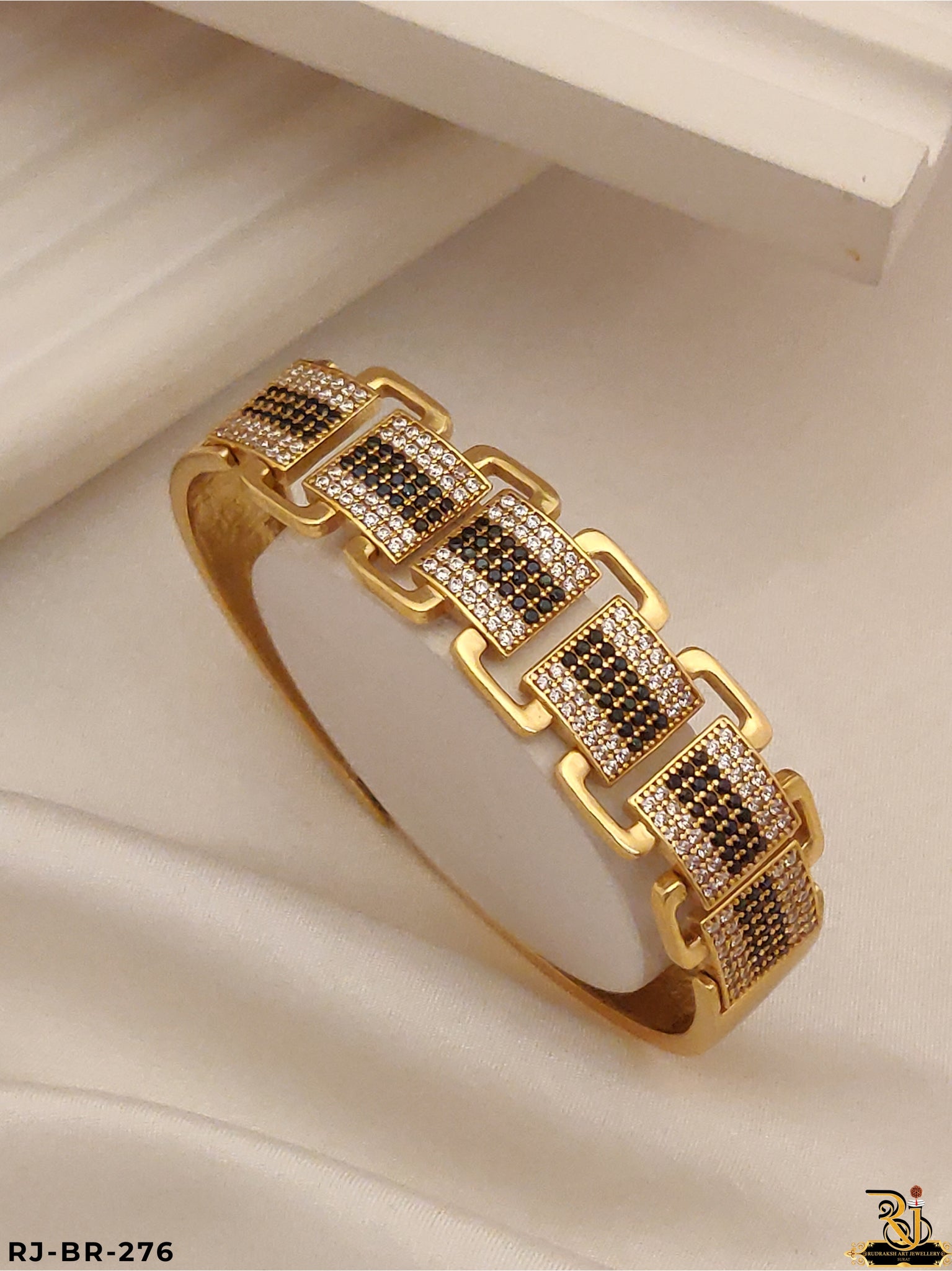 Luxe Radiance Black Diamond Design Gold Plated Bracelet For Men's-BR-276