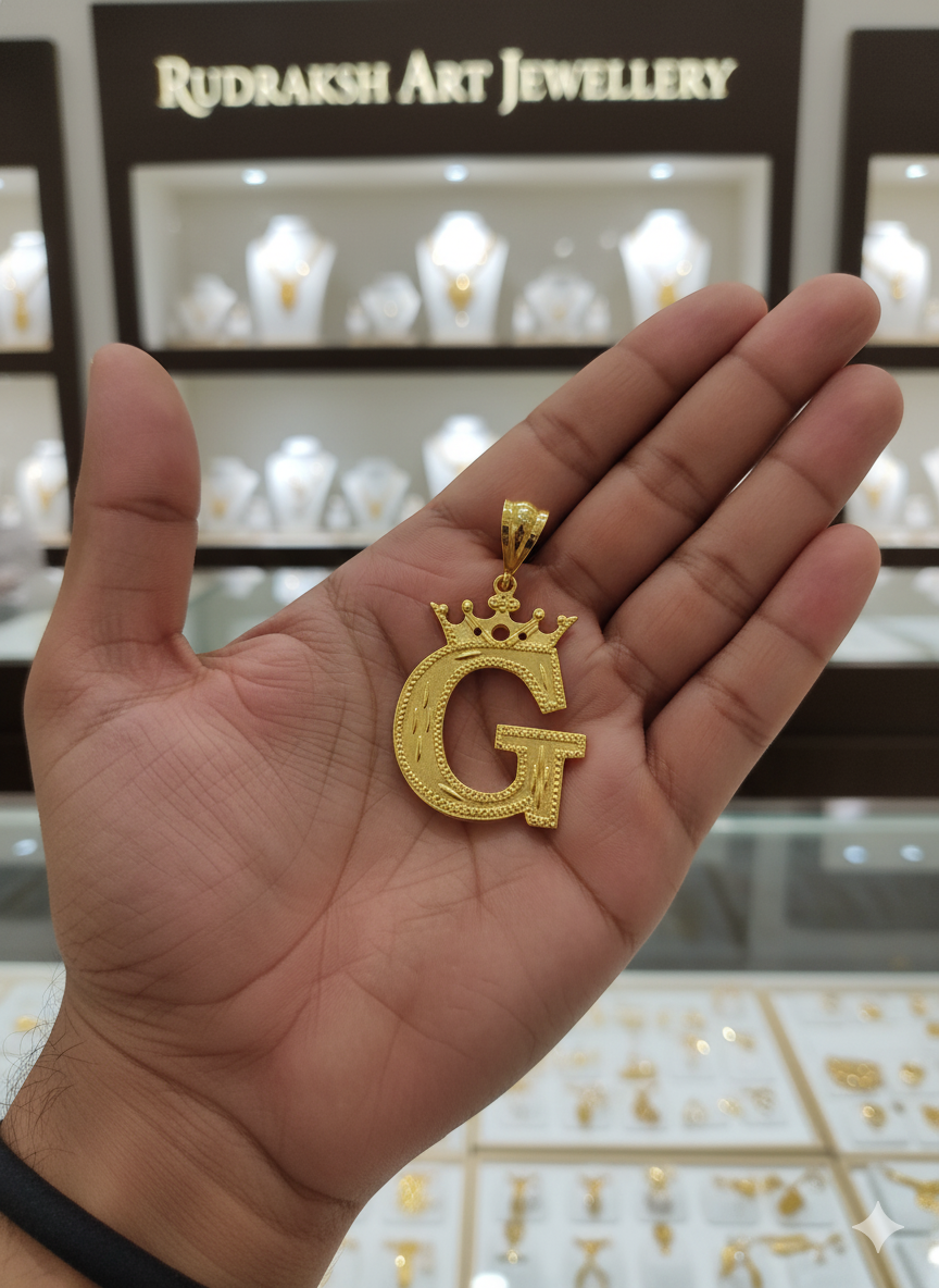 Radiant charm letter G with Crown design Pendant-PD-251