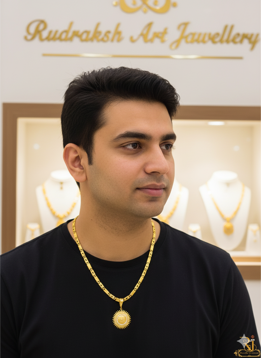Surya Shakti Gold Pendant With Biscuit Chain for Men's CP-276