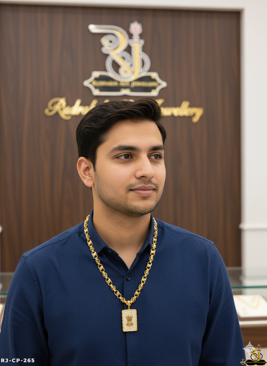 Mesmerizing Diamond Ashok Stambh Logo With Leaf Design Chain For Men's-CP-265