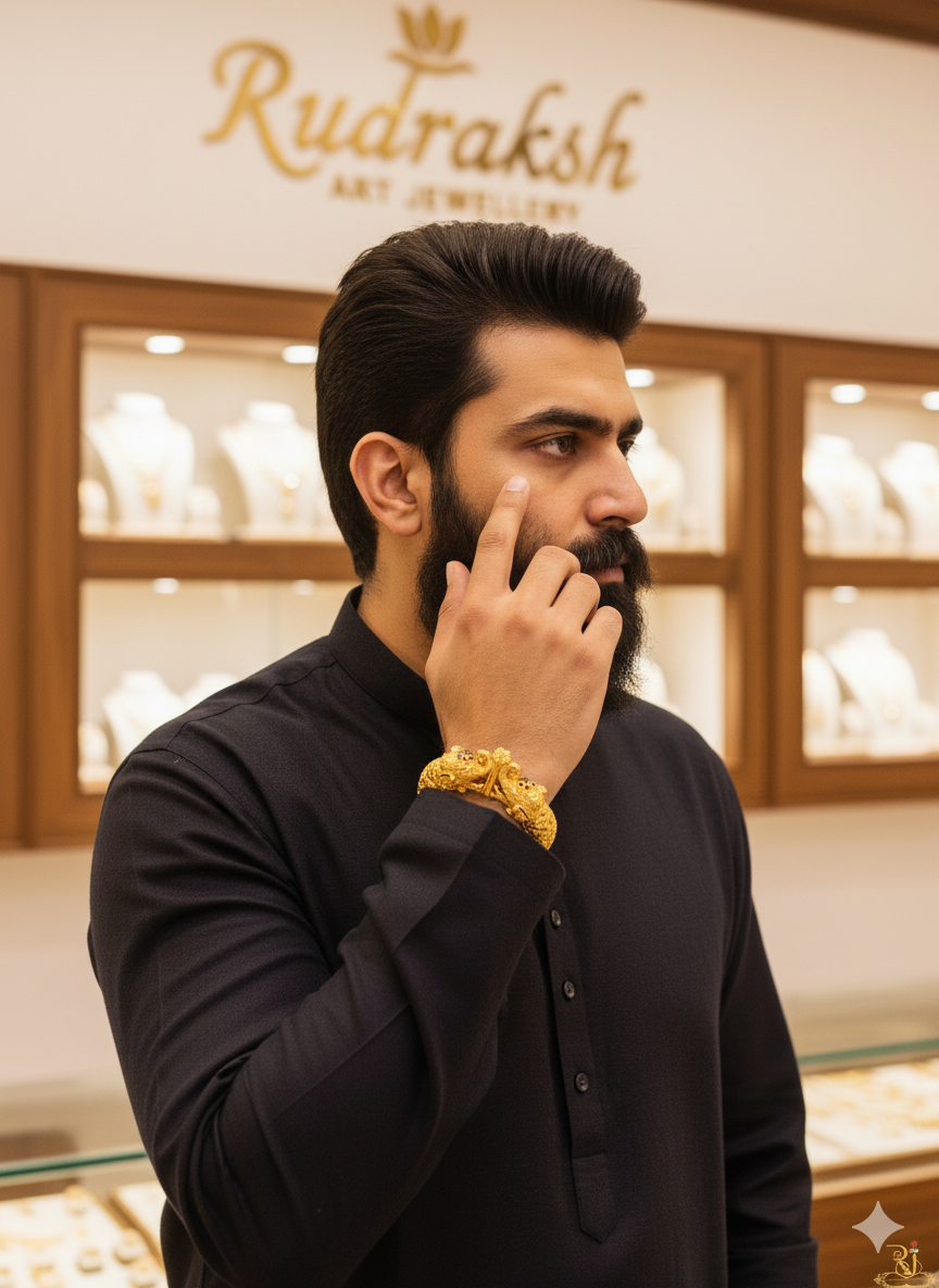Hyderabadi Elephant Design Multi-coloured stone Kada For Men's-KD-070