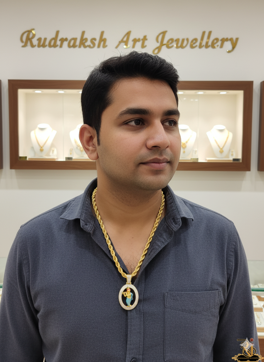 Charming Gold Chain with religious krishna flute pendant for men's-CP-255