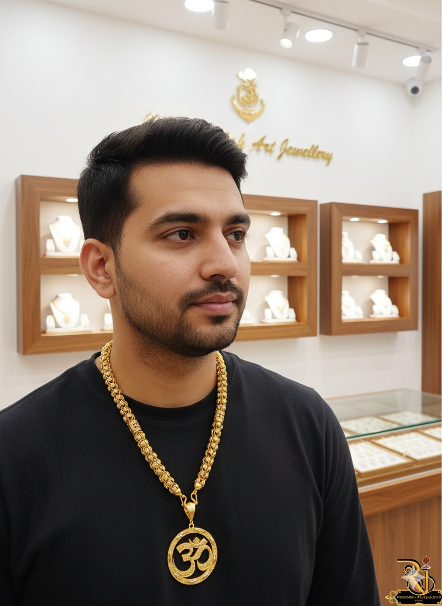 Micro Gold Plated Om Pendant with Rajwadi Big chain for men's-CP-266