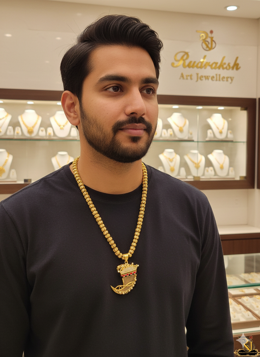 Rajwadi diamond jaguar pendant with flower design chain for men's-CP-260