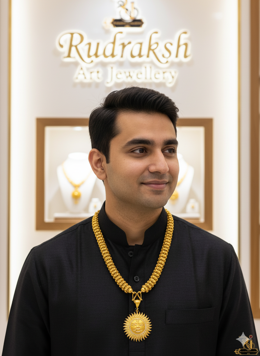 Surya Dev Gold-Plated Pendant With Big Chain for Men's-CP-271