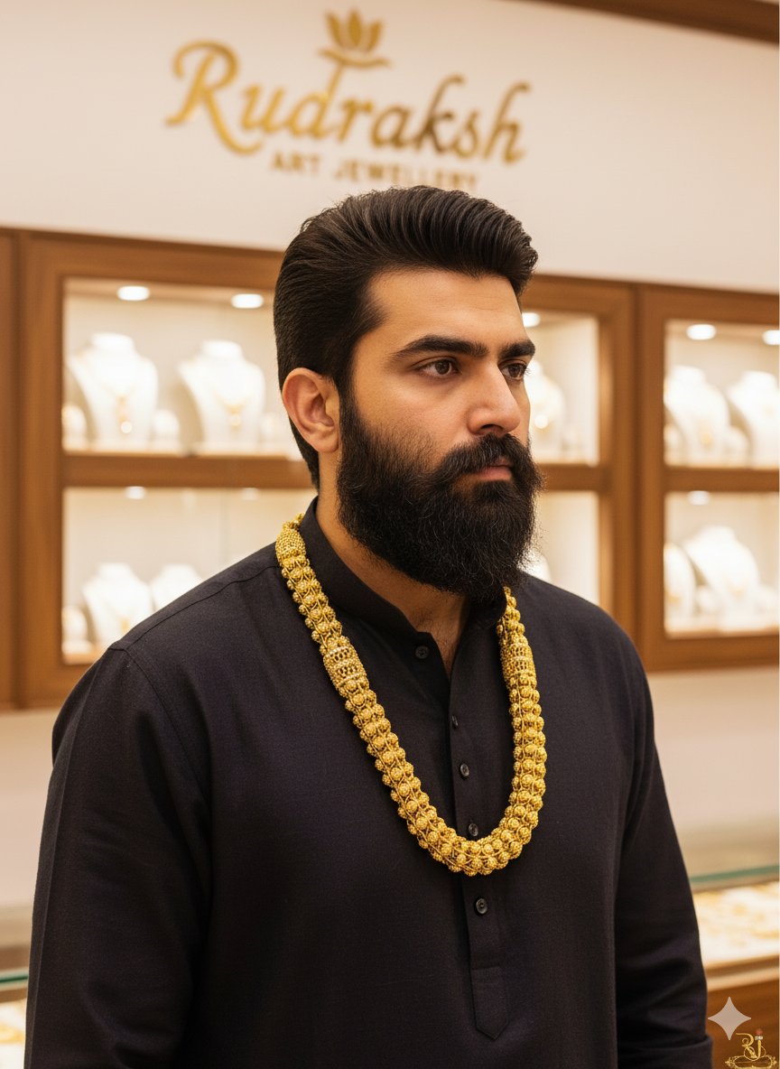 Big Size Flower Design Diamond Gold Plated Chain For Men's-CH-298