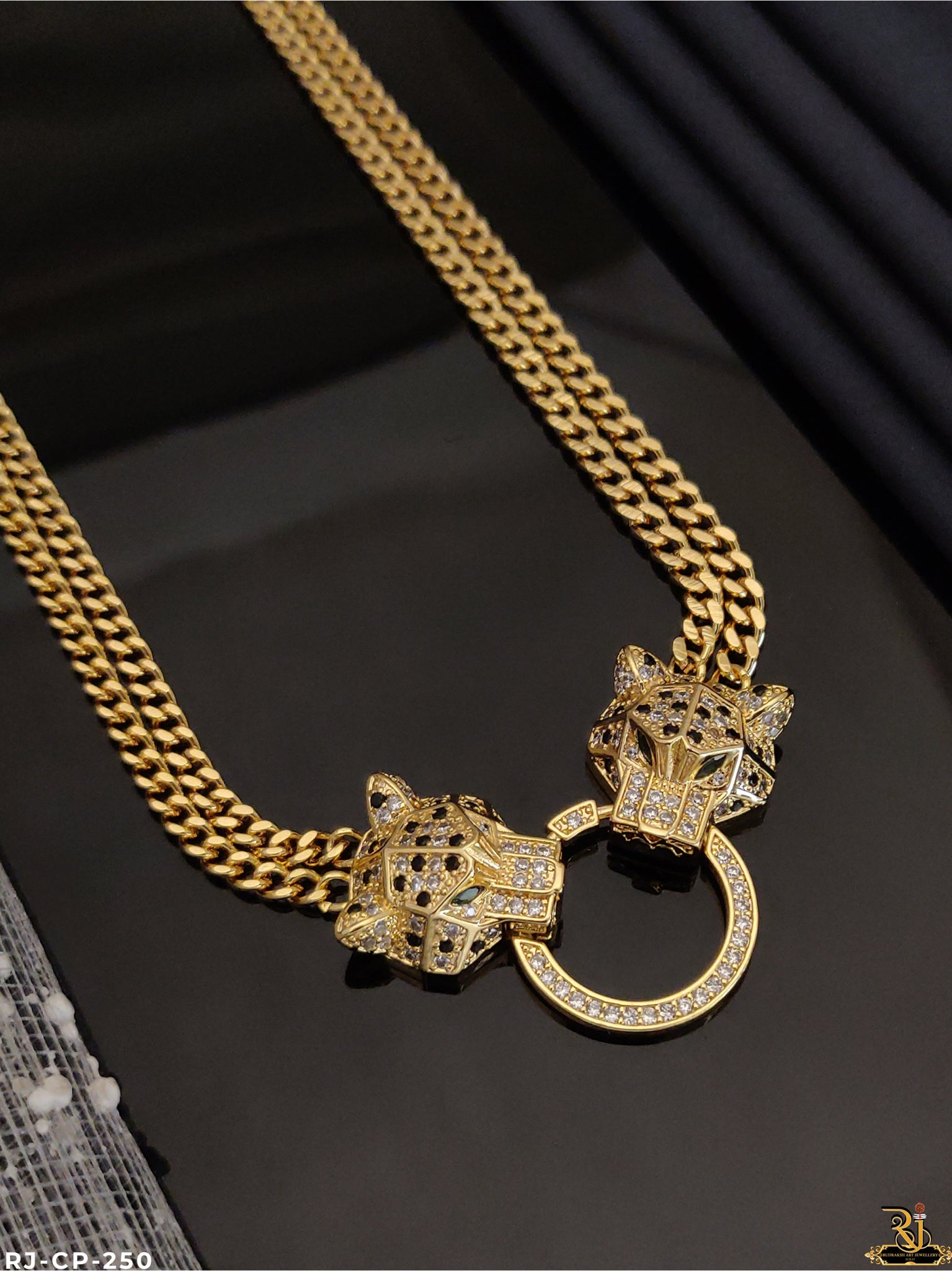 Cartier design dual tiger face with ring 2 line Chain Ch-250