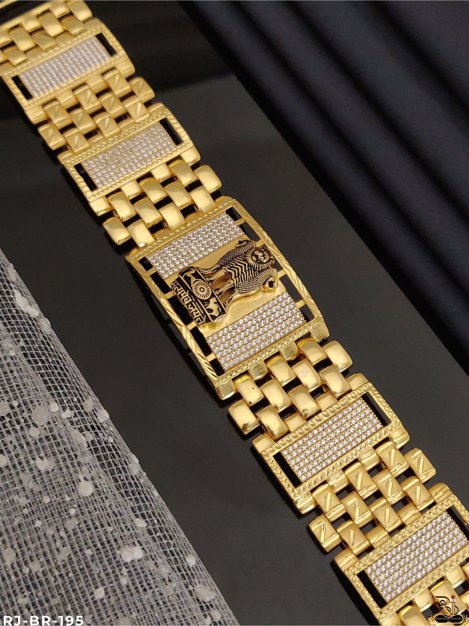 Elegant Diamond Ashok Stambh Gold Plated Bracelet For Men's-BR-195