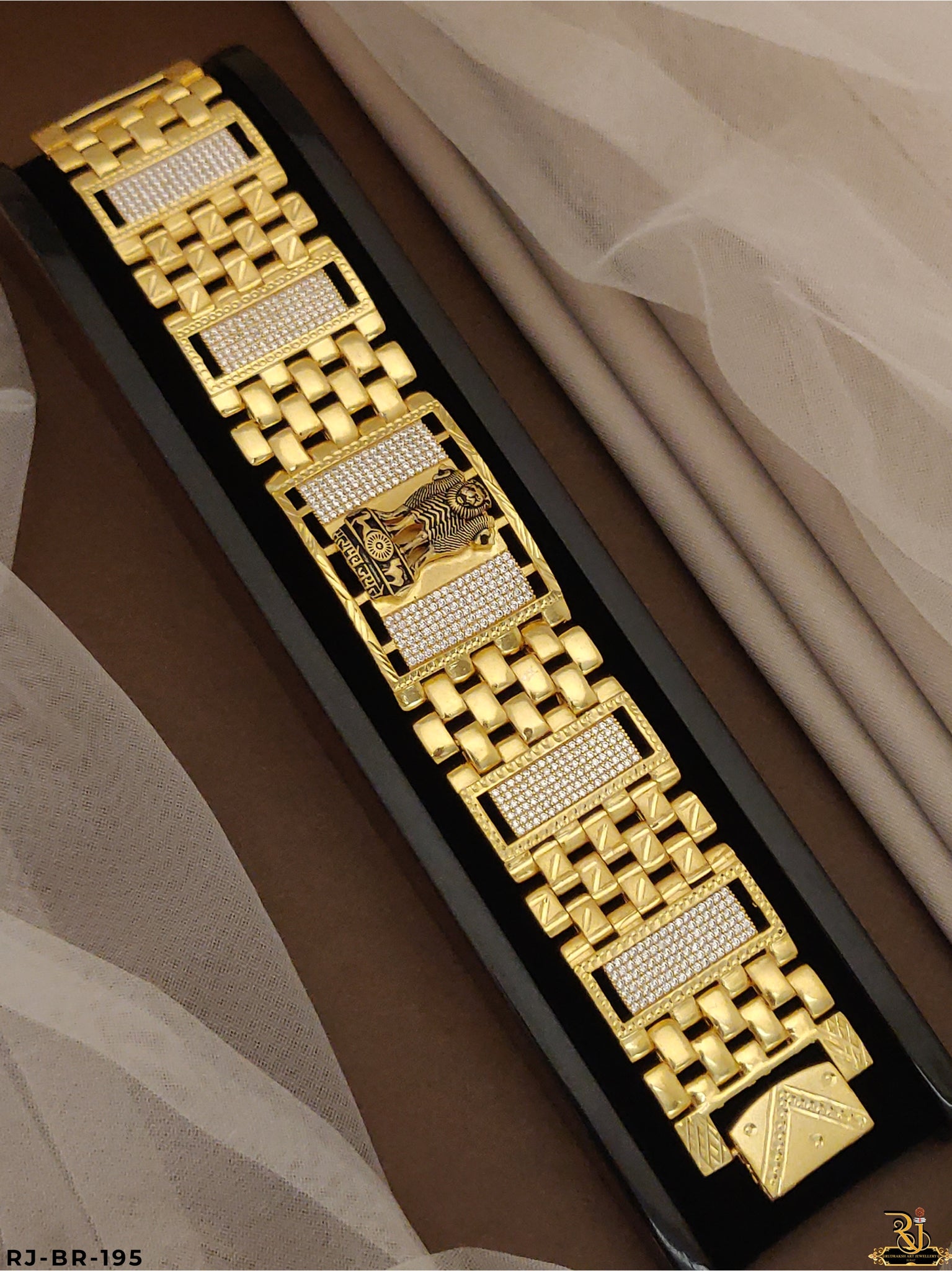 Elegant Diamond Ashok Stambh Gold Plated Bracelet For Men's-BR-195