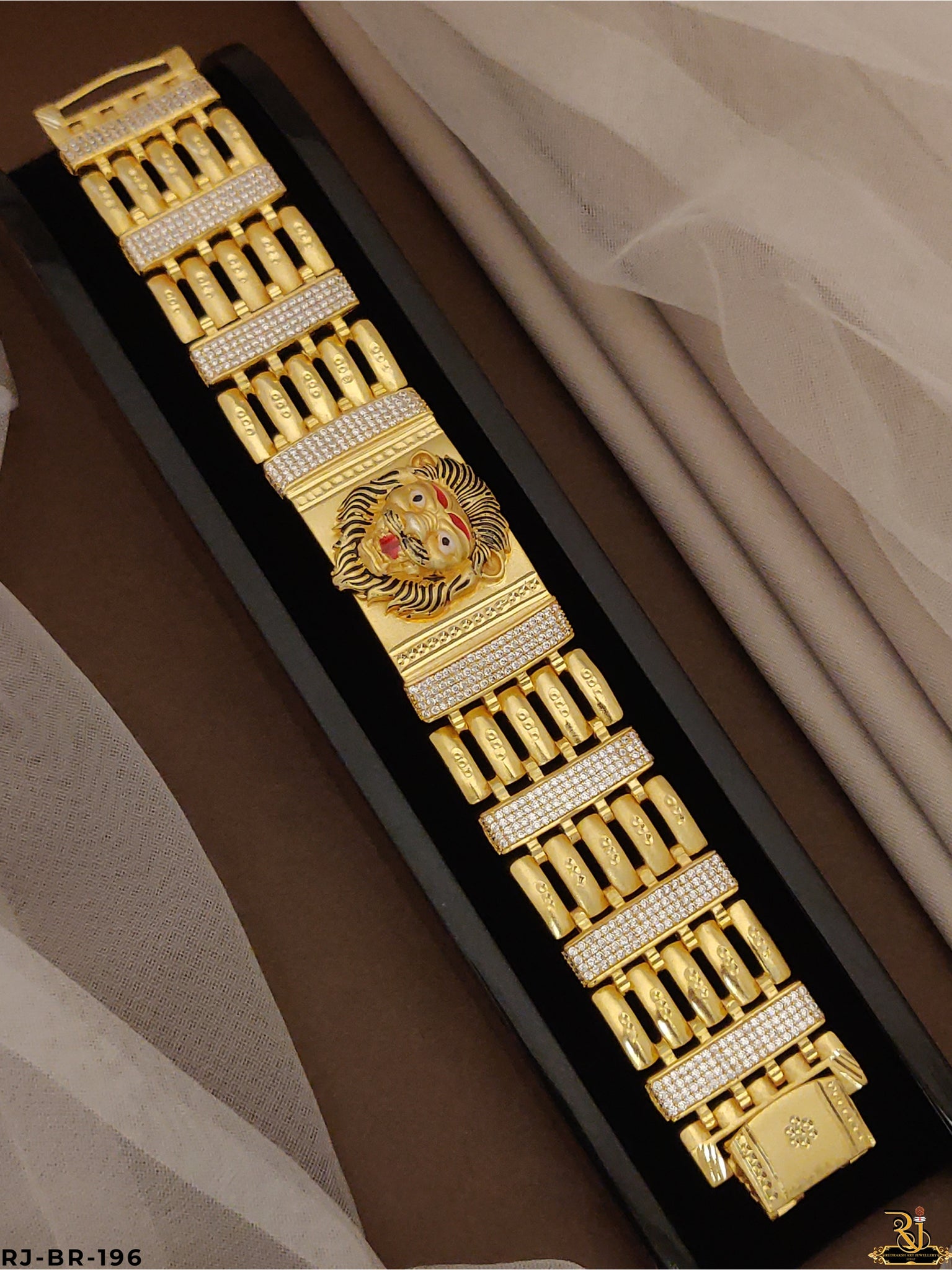 Roar of Lion Diamond Gold Plated Bracelet For Men's-BR-196