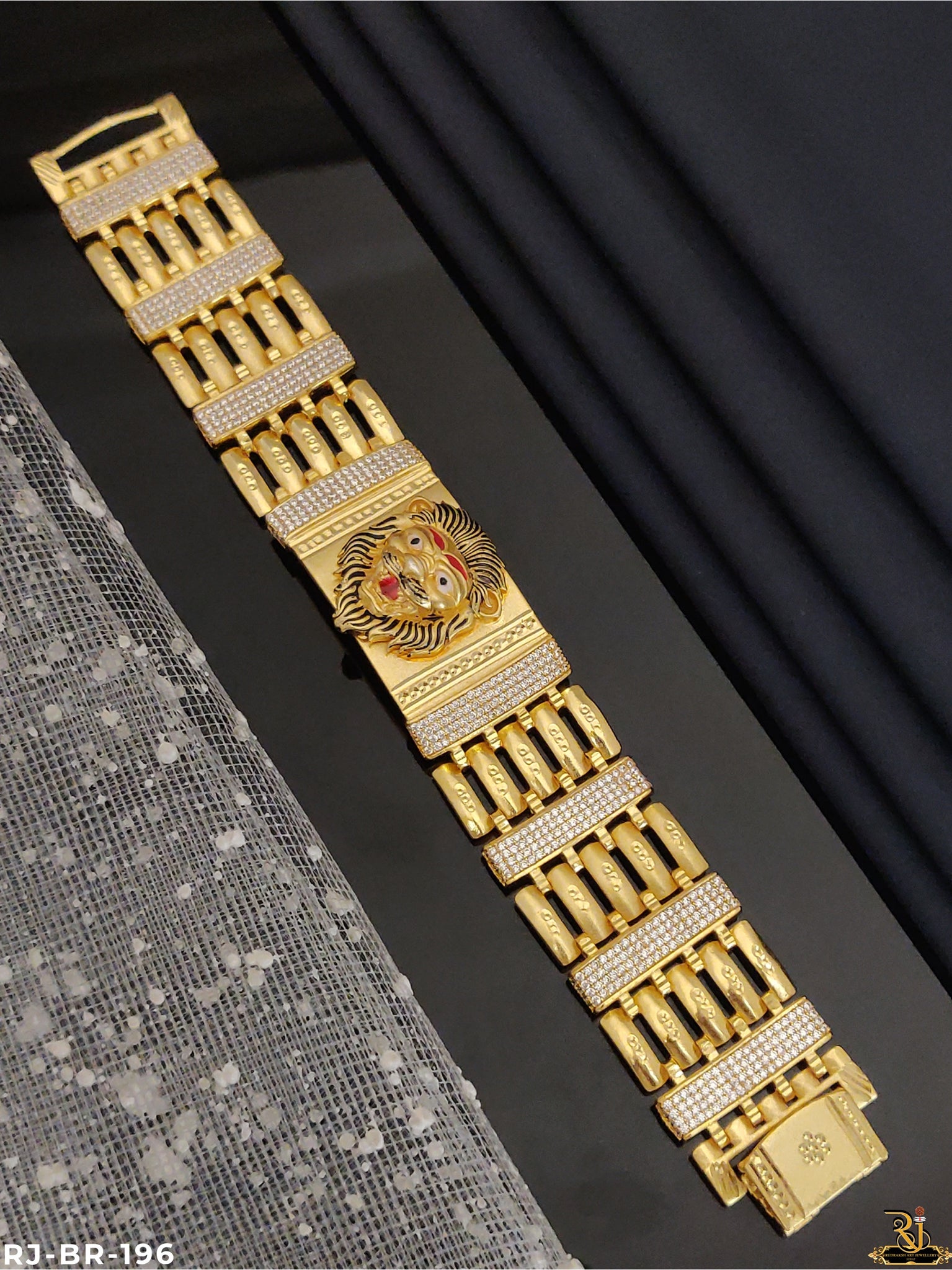 Roar of Lion Diamond Gold Plated Bracelet For Men's-BR-196