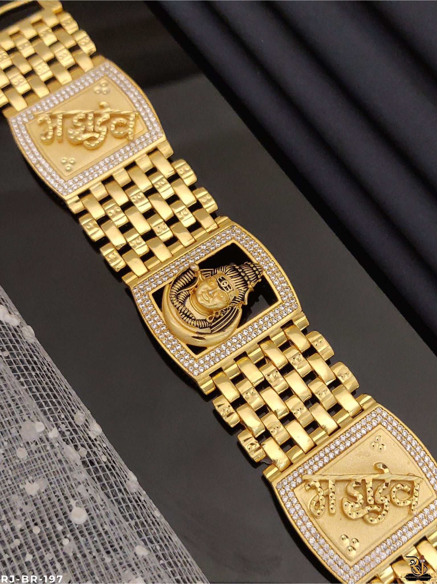 Mahadev Blessing Rajwadi Gold Plated Bracelet For Men's-BR-197