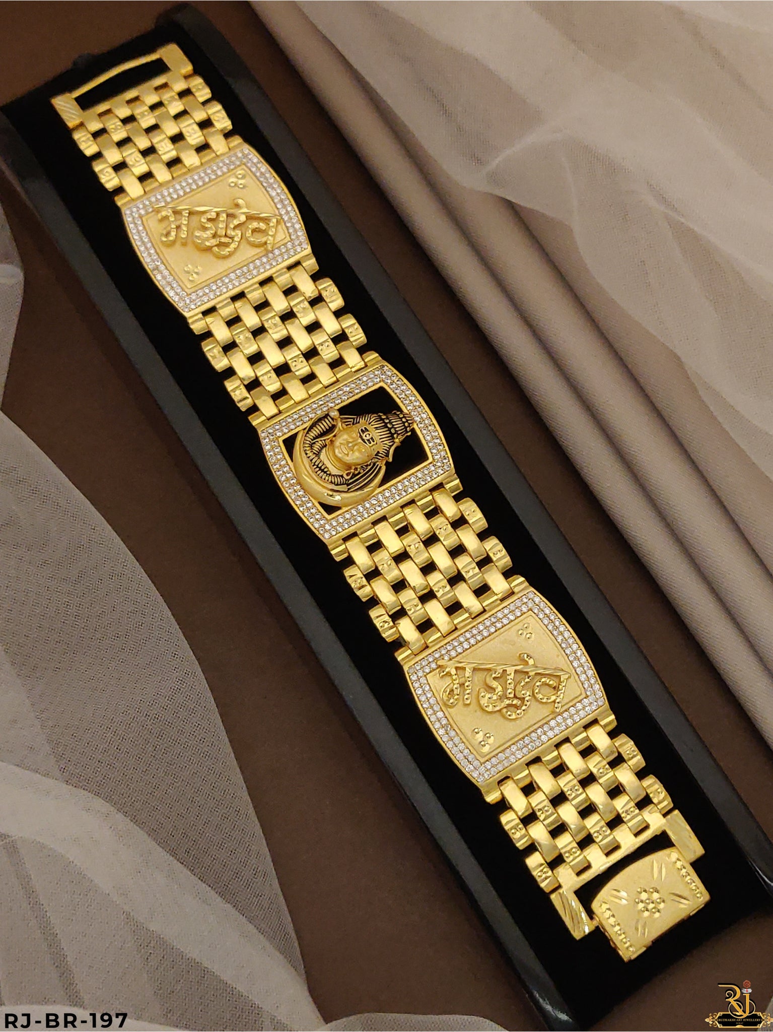 Mahadev Blessing Rajwadi Gold Plated Bracelet For Men's-BR-197