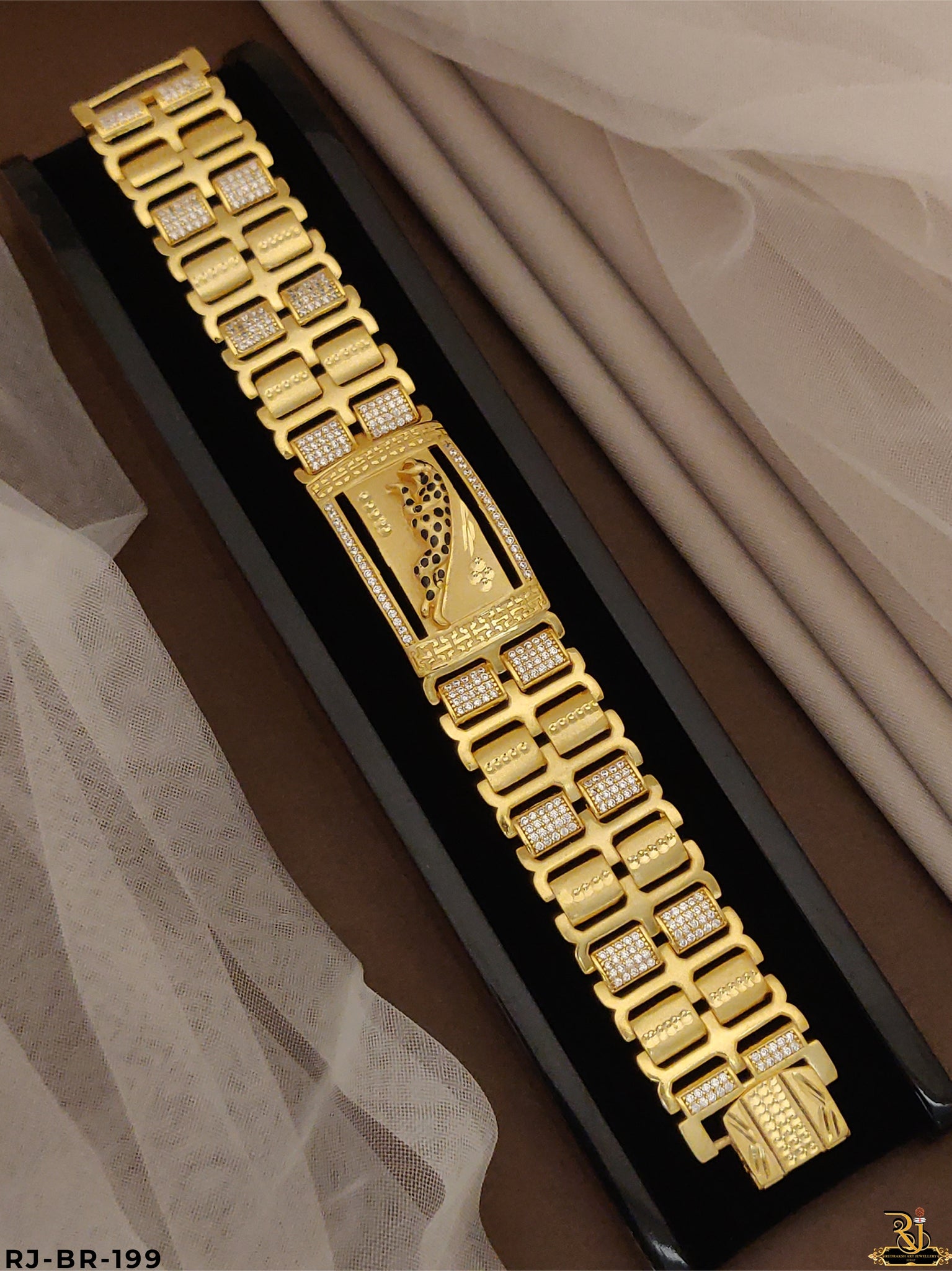 Luxurious Rajwadi Jaguar Diamond Gold Plated Bracelet For Men's-BR-199