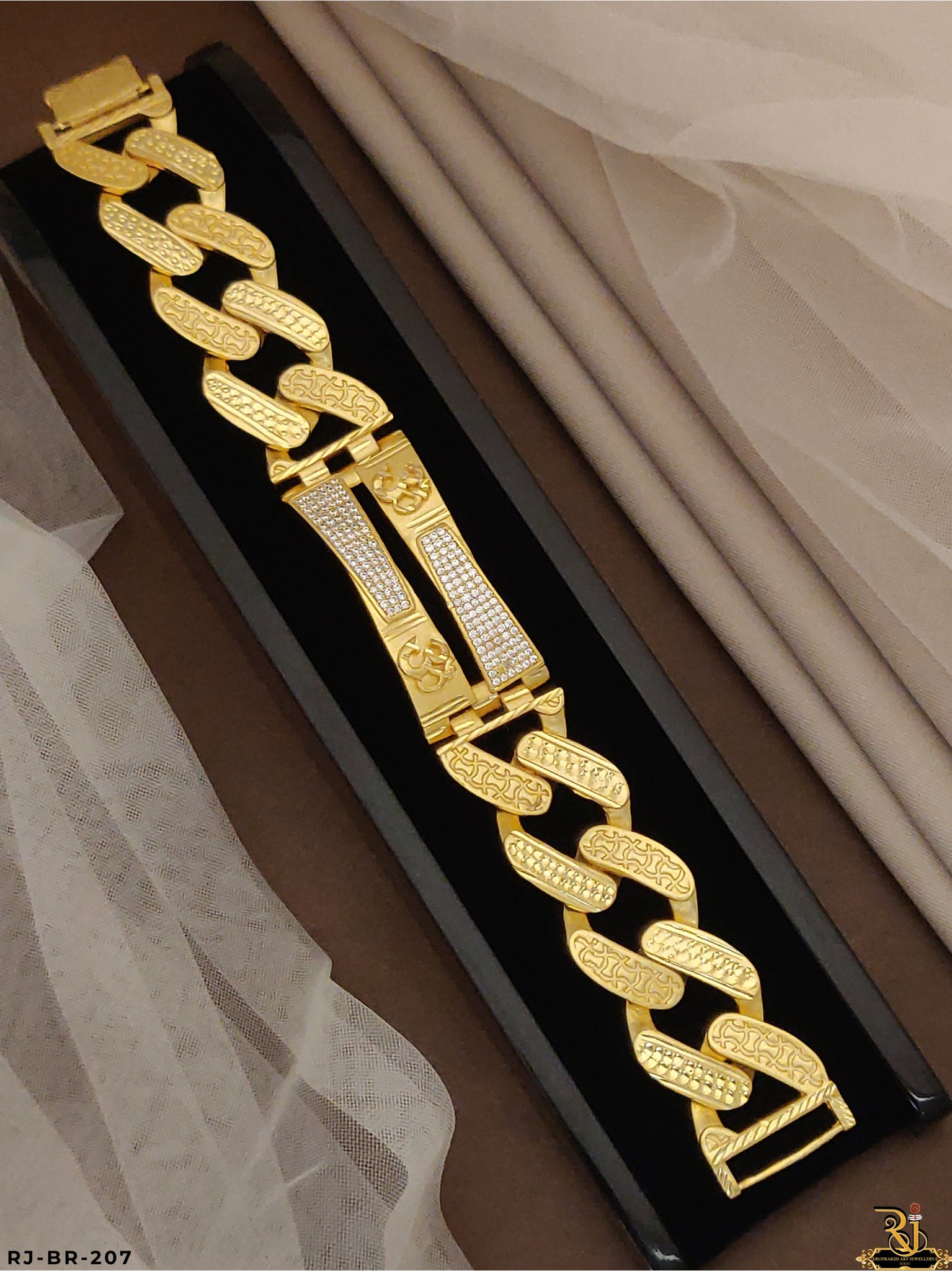 Exclusive Kadi Design with Om Logo Gold Plated Bracelets For Men's-BR-207