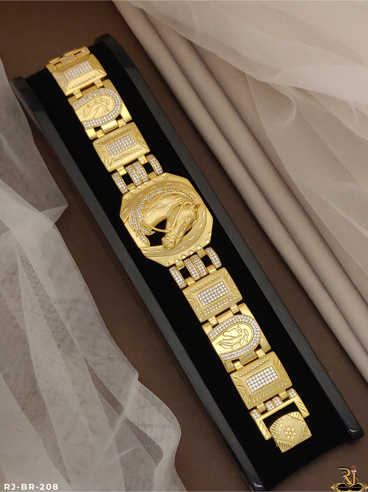 Ultimate Horse Design Diamond Gold Plated Bracelets For Men's-BR-208