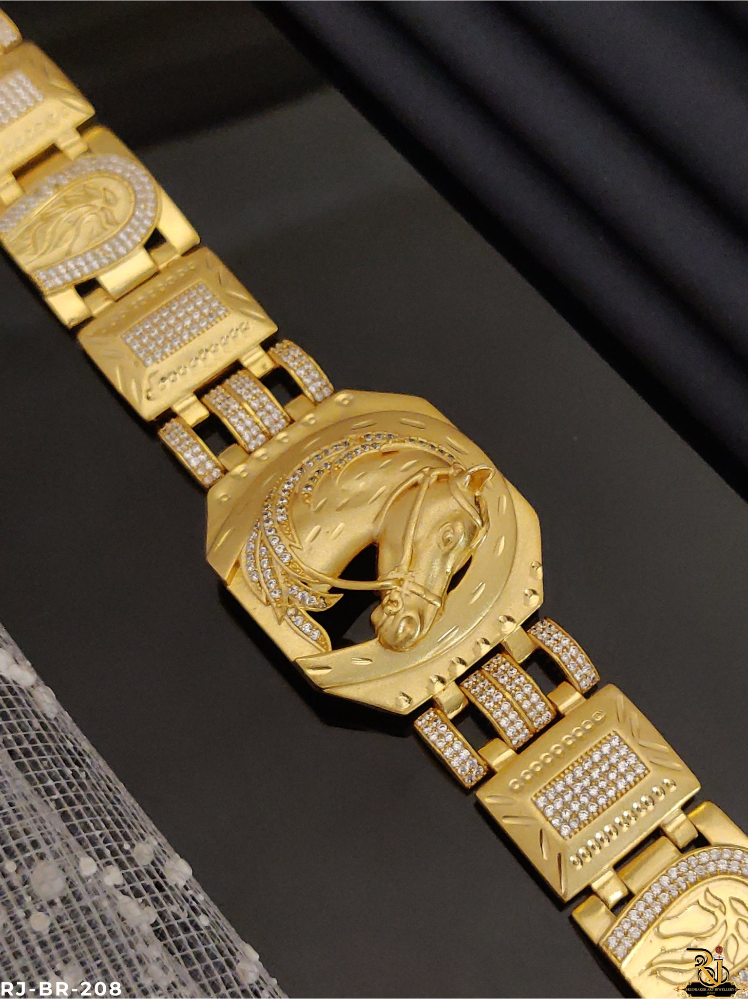 Ultimate Horse Design Diamond Gold Plated Bracelets For Men's-BR-208