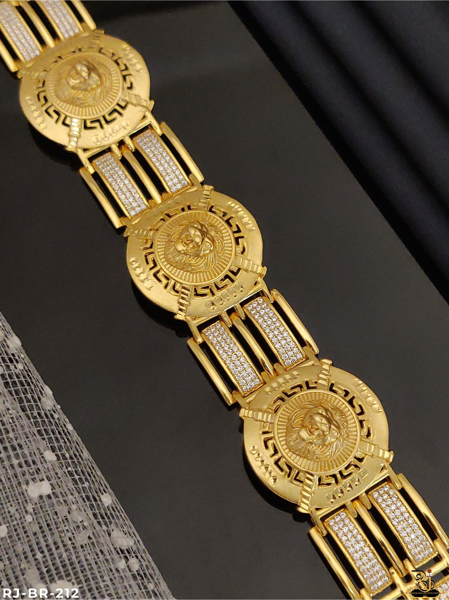 Royal Finishing Ashok Stambh Gold Plated Bracelet For Men's-BR-212