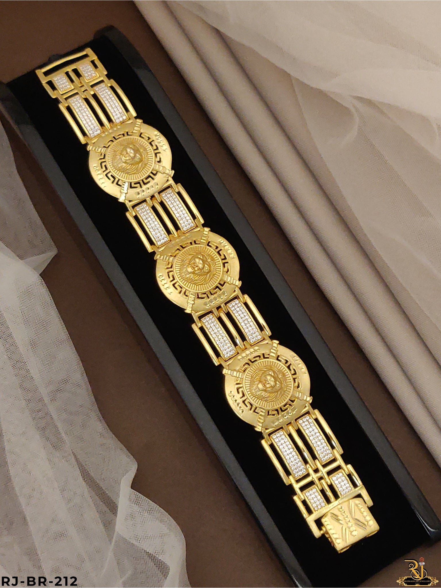Royal Finishing Ashok Stambh Gold Plated Bracelet For Men's-BR-212