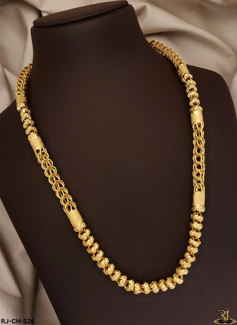 Royal Woven and Beaded Gold Plated Chain For Men's-CH-324