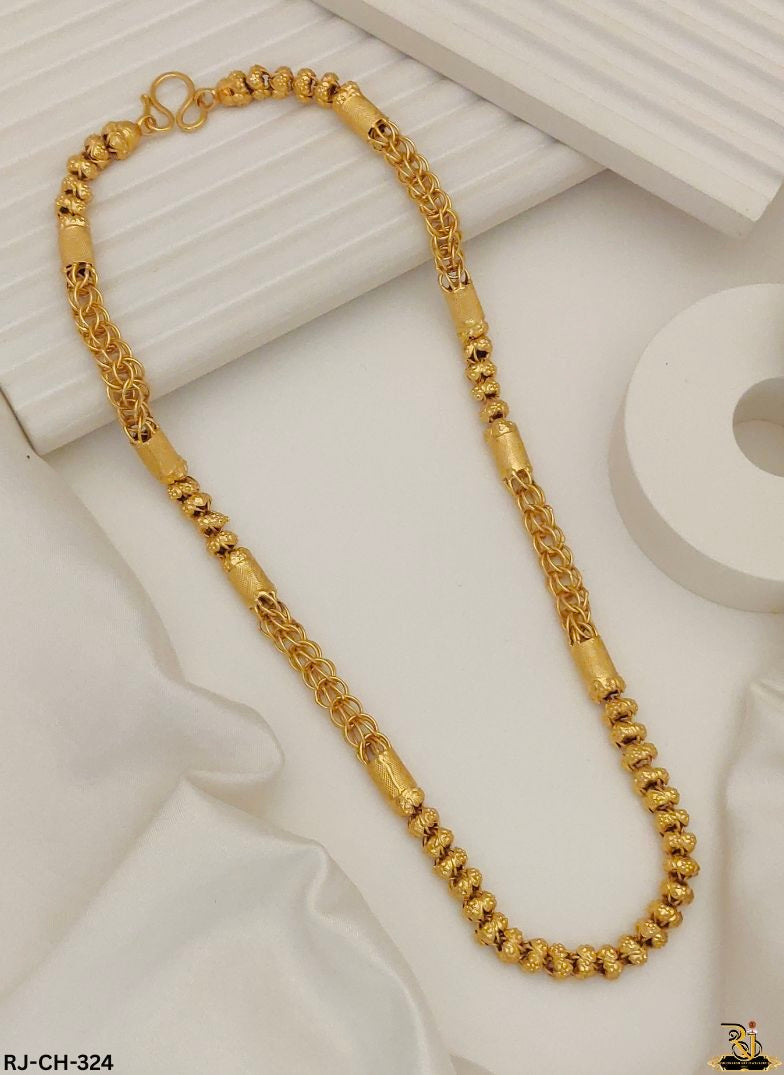 Royal Woven and Beaded Gold Plated Chain For Men's-CH-324