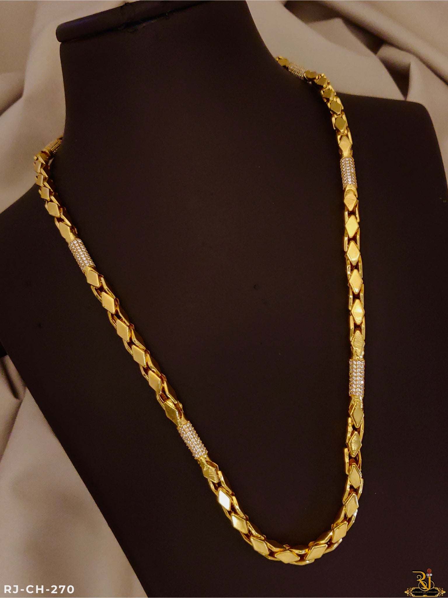 Elevate Your Style with Diamond Kajukatri Design Gold-Plated Chain for men's-CH-270