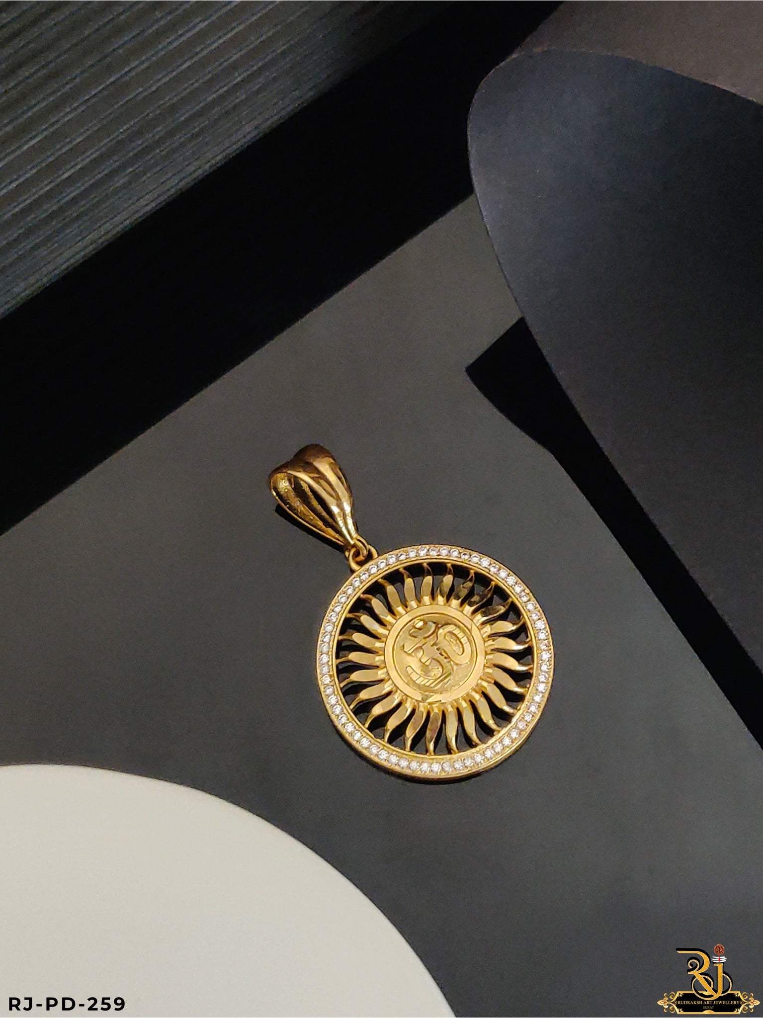 Strike Gold Om with Sun Rays Design Gold Plated Pendant-PD-259
