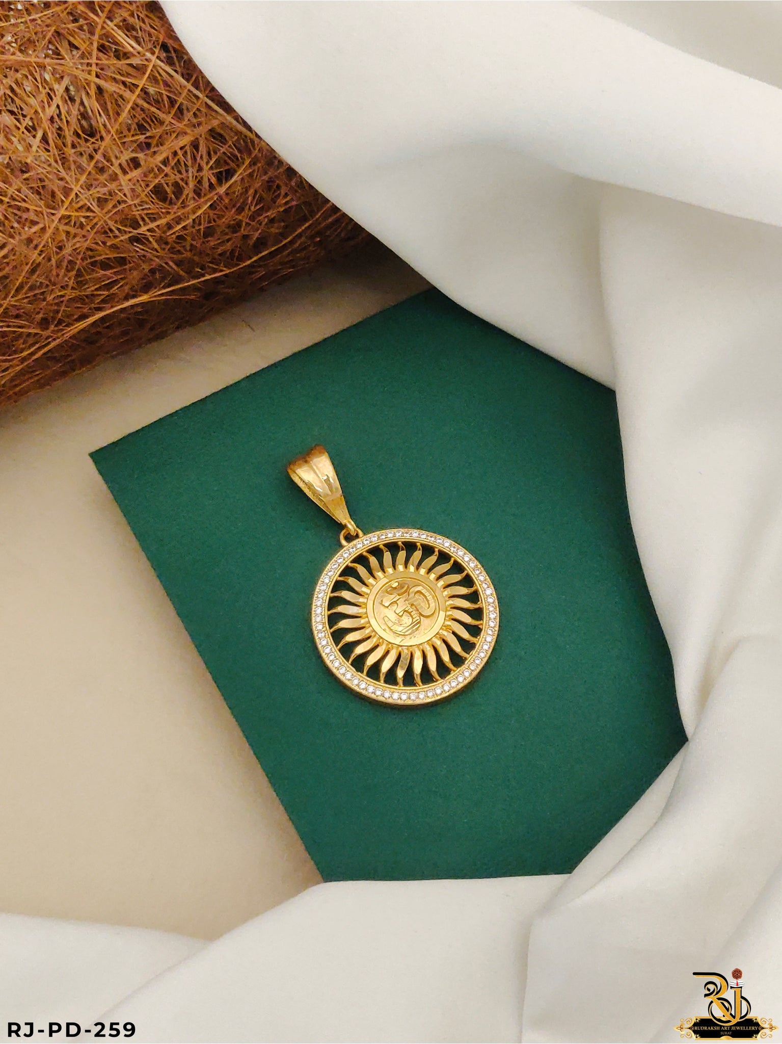Strike Gold Om with Sun Rays Design Gold Plated Pendant-PD-259