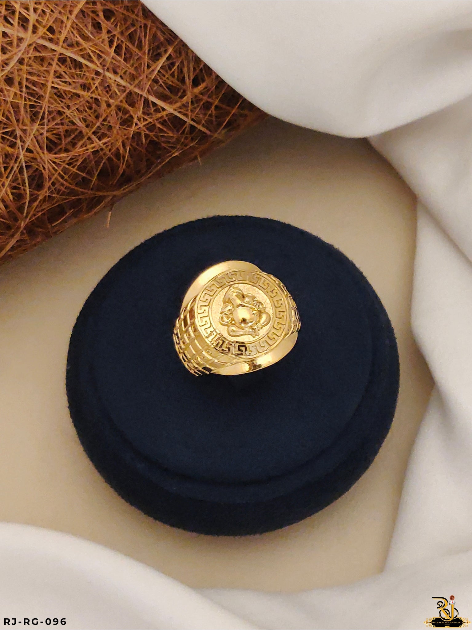 Religious Rajwadi Ganapati Bappa Gold Plated Rings for Men's(Daily USE )RG-096