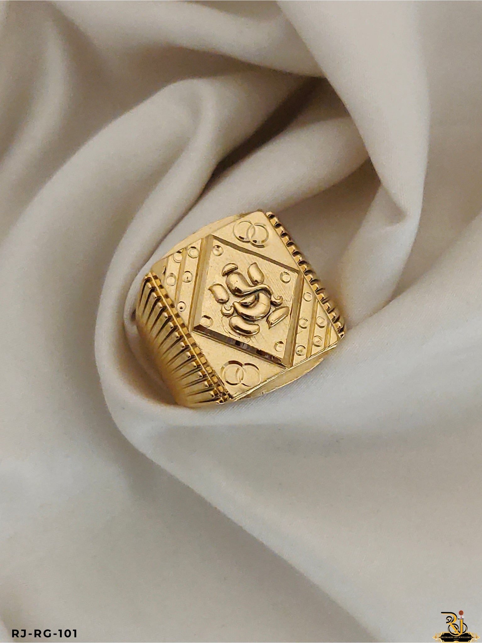 Superior Rajwadi Ganpati Bappa Gold Plated Ring for Men's(Daily USE )-RG-101