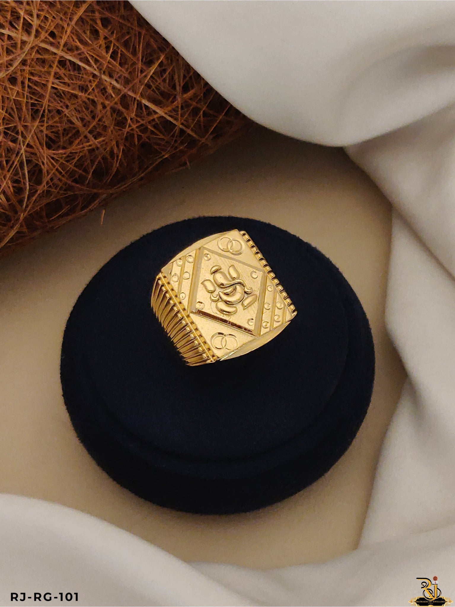 Superior Rajwadi Ganpati Bappa Gold Plated Ring for Men's(Daily USE )-RG-101