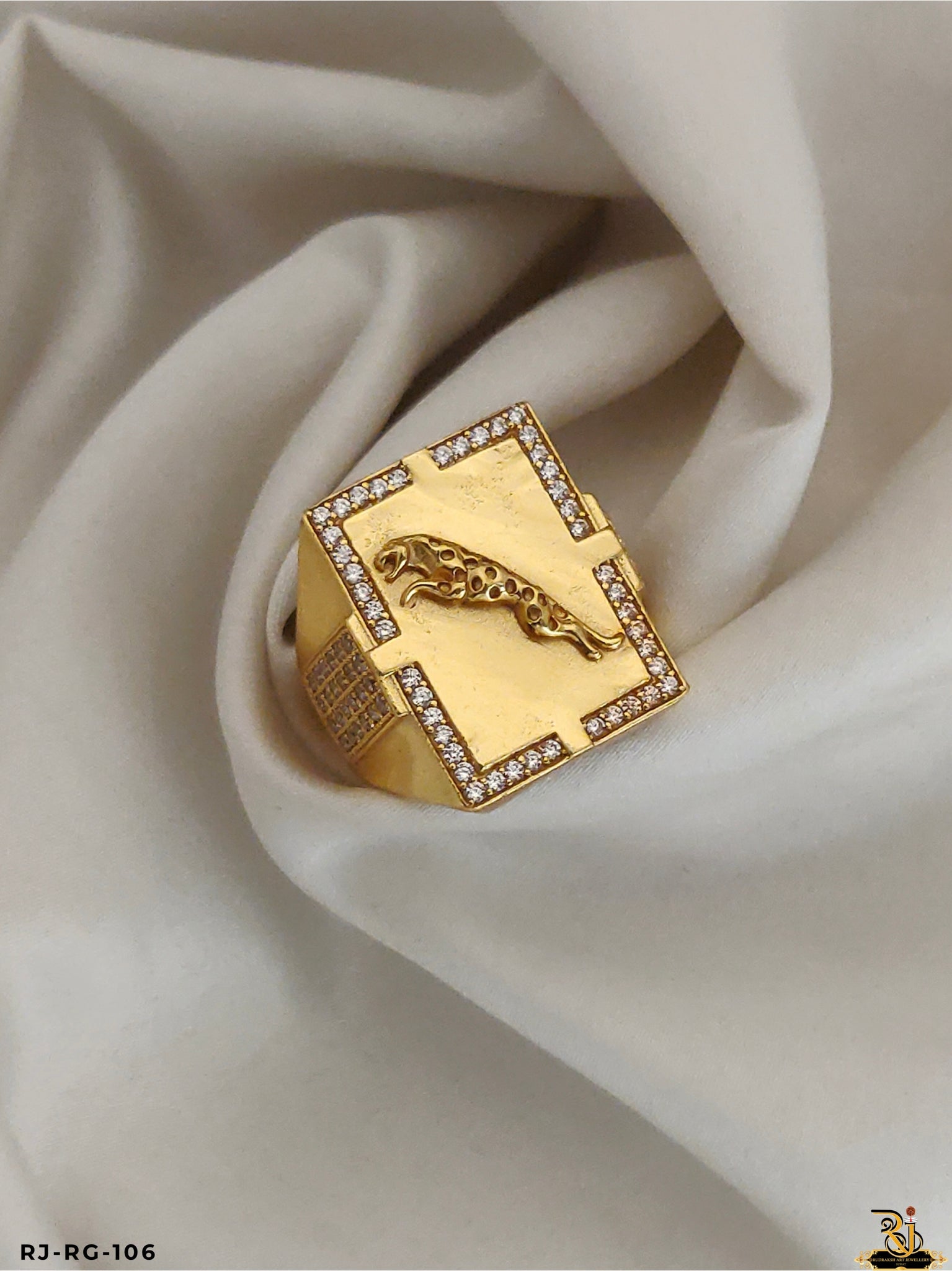 Attractive Diamond Jaguar Design Gold Plated Ring for Men's-RG-106