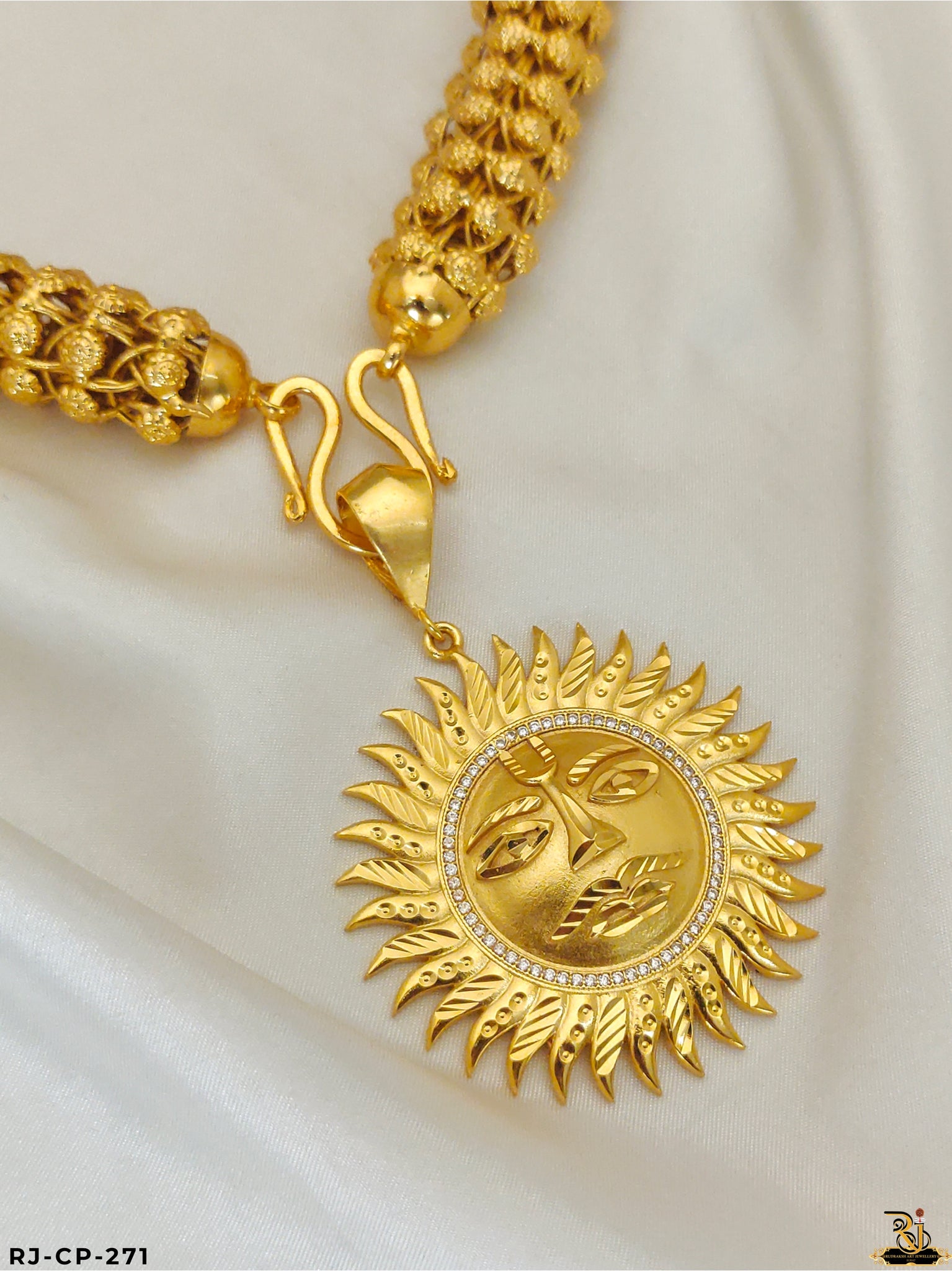 Surya Dev Gold-Plated Pendant With Big Chain for Men's  CP-271
