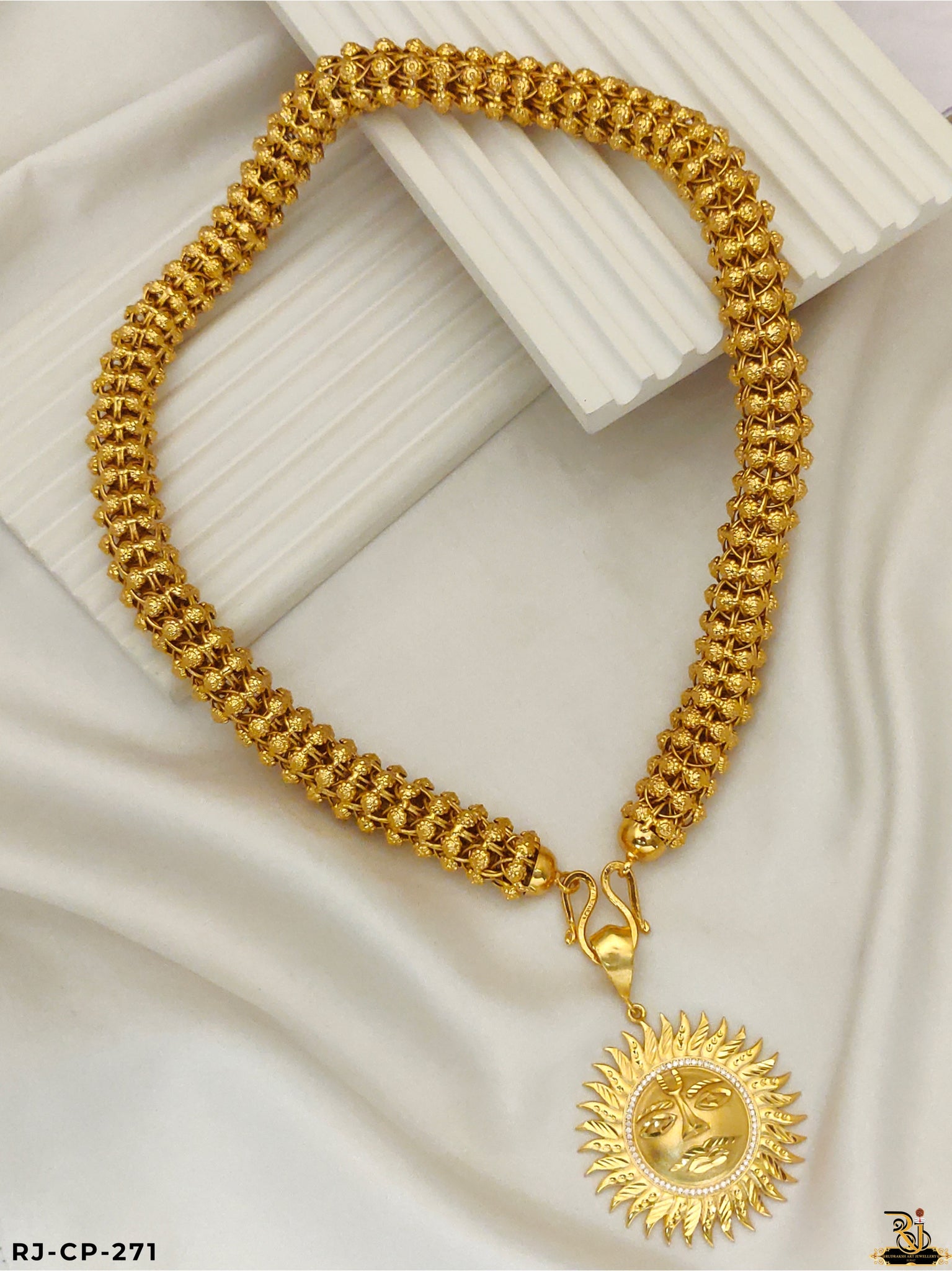 Surya Dev Gold-Plated Pendant With Big Chain for Men's  CP-271