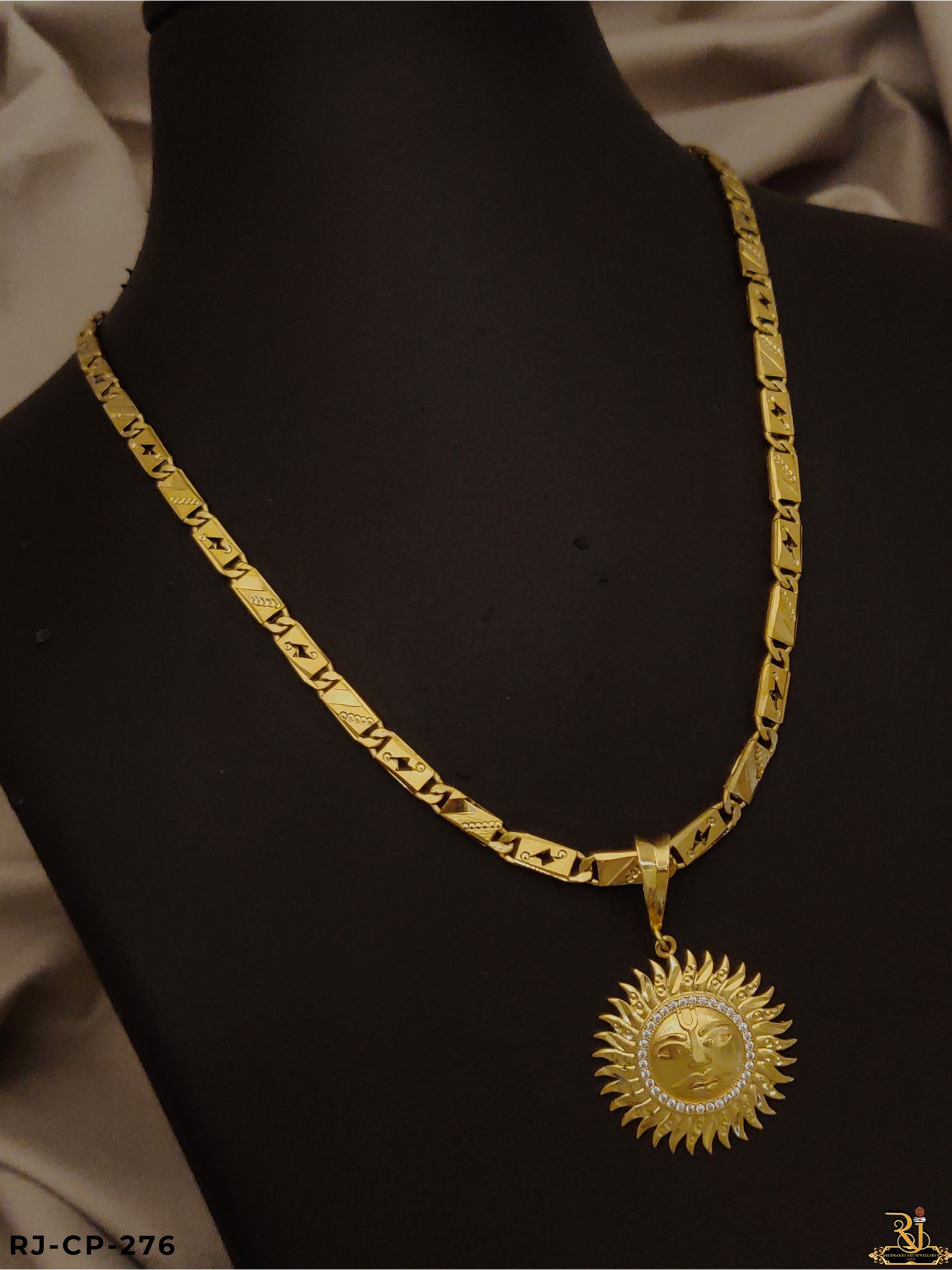 Surya Shakti Gold Pendant With Biscuit Chain for Men's CP-276