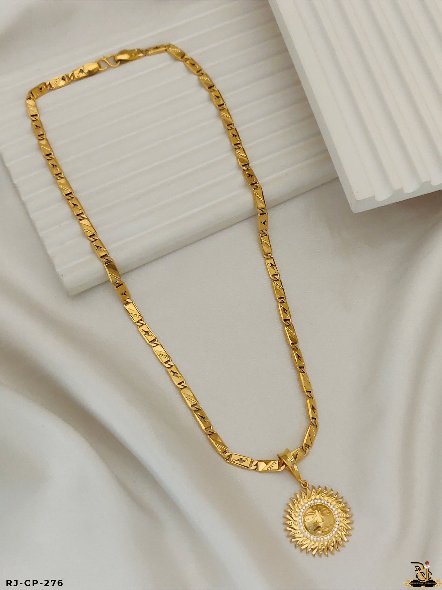 Surya Shakti Gold Pendant With Biscuit Chain for Men's CP-276
